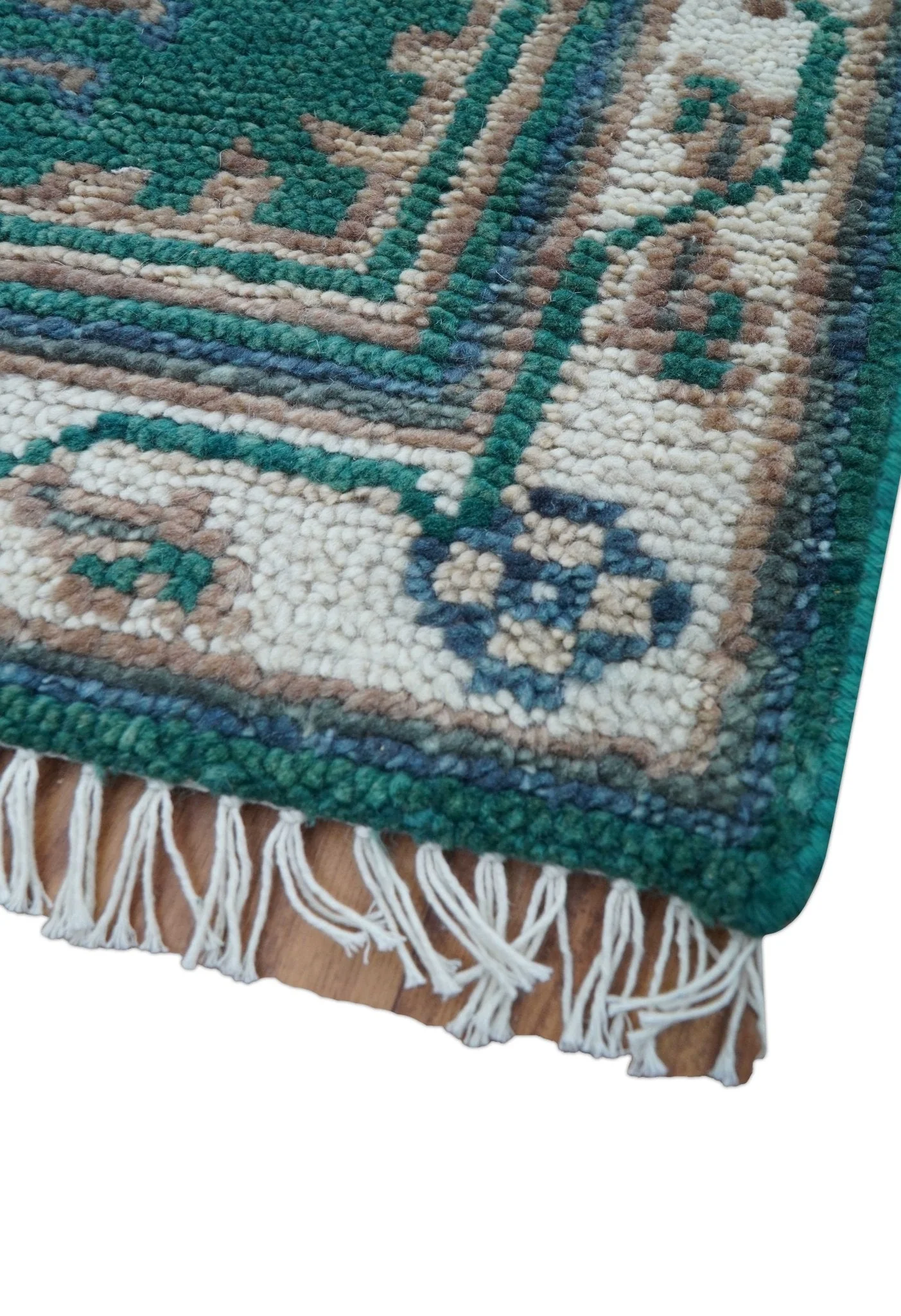 Hand knotted 2.6x8 Teal Traditional Khotan Design Wool Area Rug - Image 8