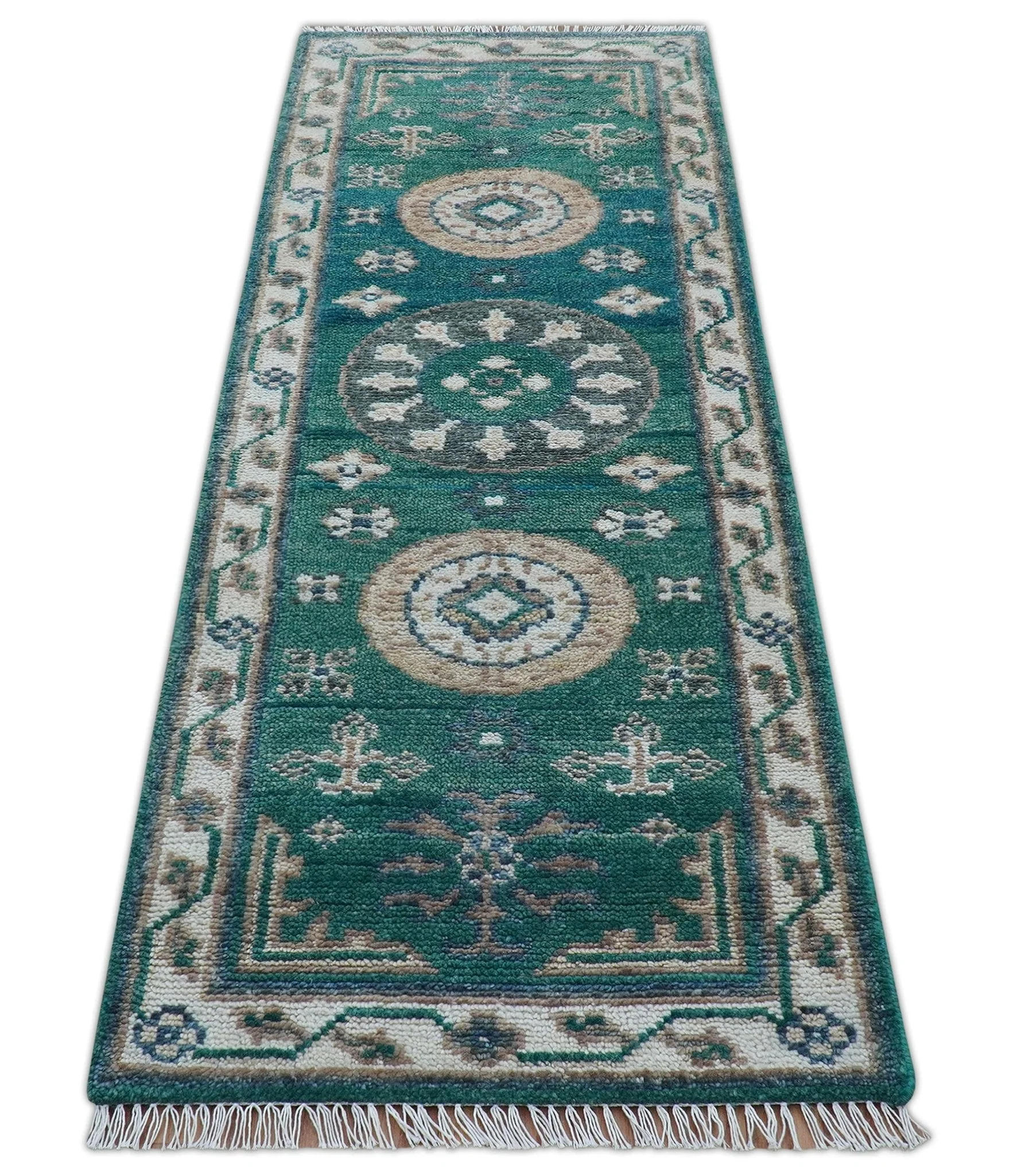 Hand knotted 2.6x8 Teal Traditional Khotan Design Wool Area Rug - Image 9