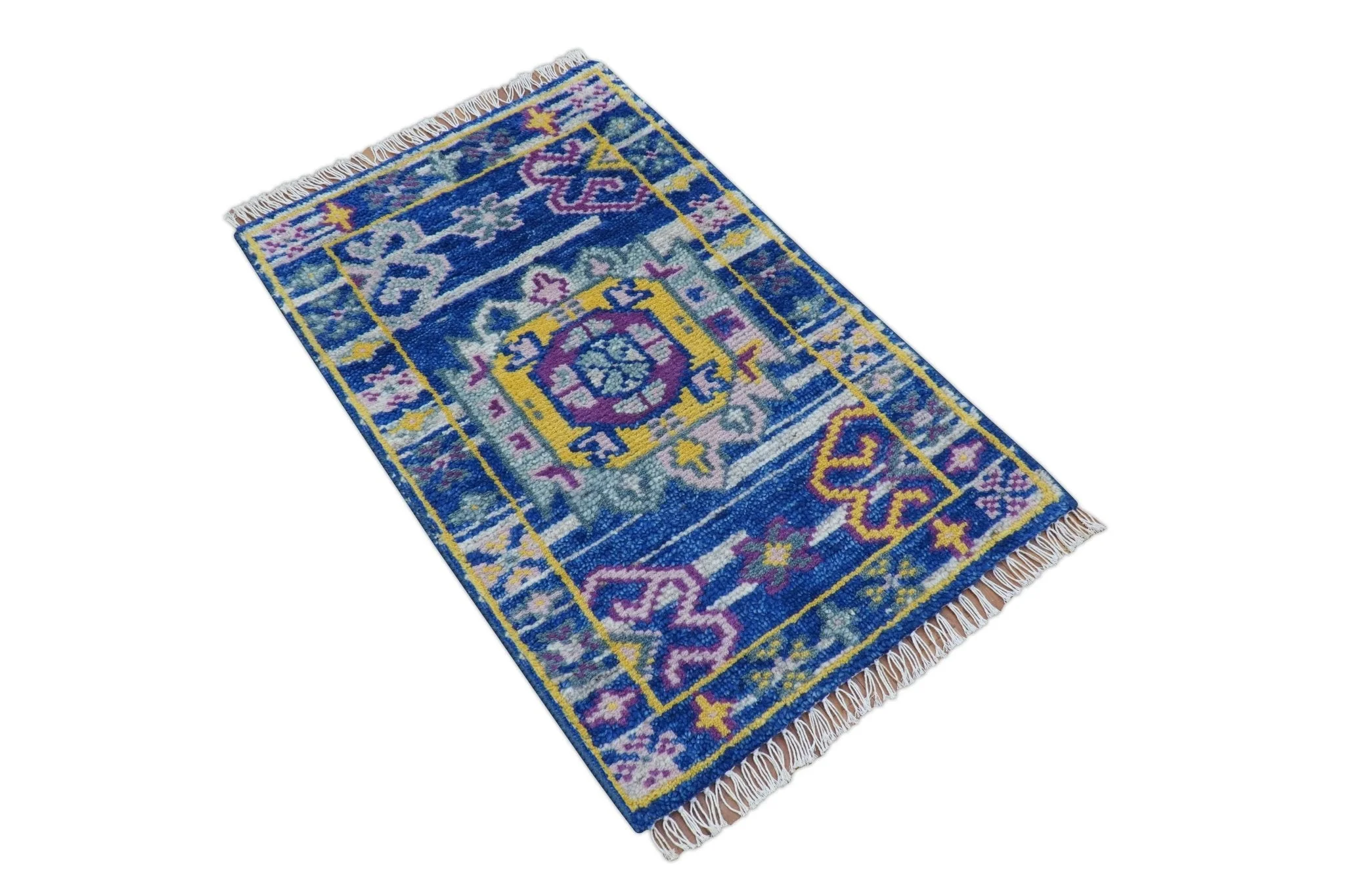 Hand knotted 2x3 Blue Traditional Transitional Design Wool Area Rug - Image 8