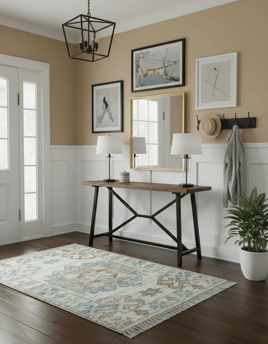 Hand knotted 2x3 Ivory And Blue transitional geometrical Design Wool Area Rug - Image 2
