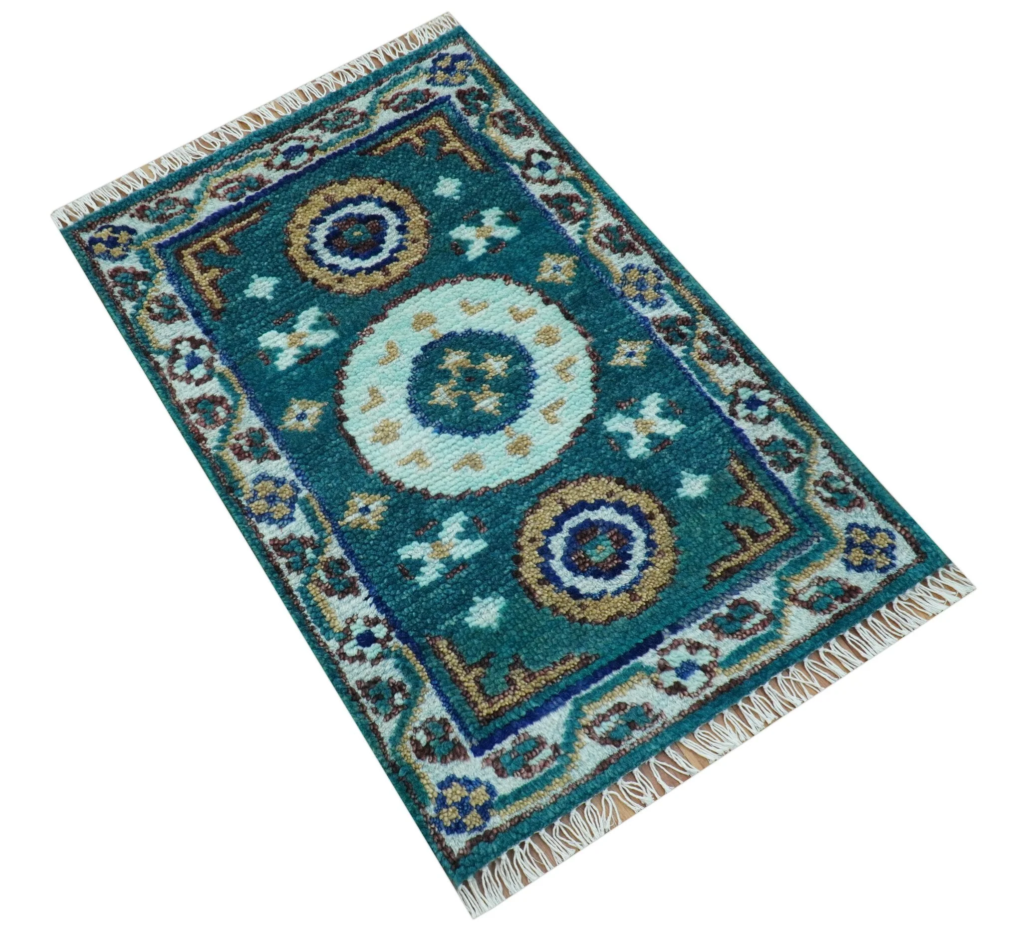 Hand knotted 2x3 Teal Traditional Khotan Design Wool Area Rug - Image 8