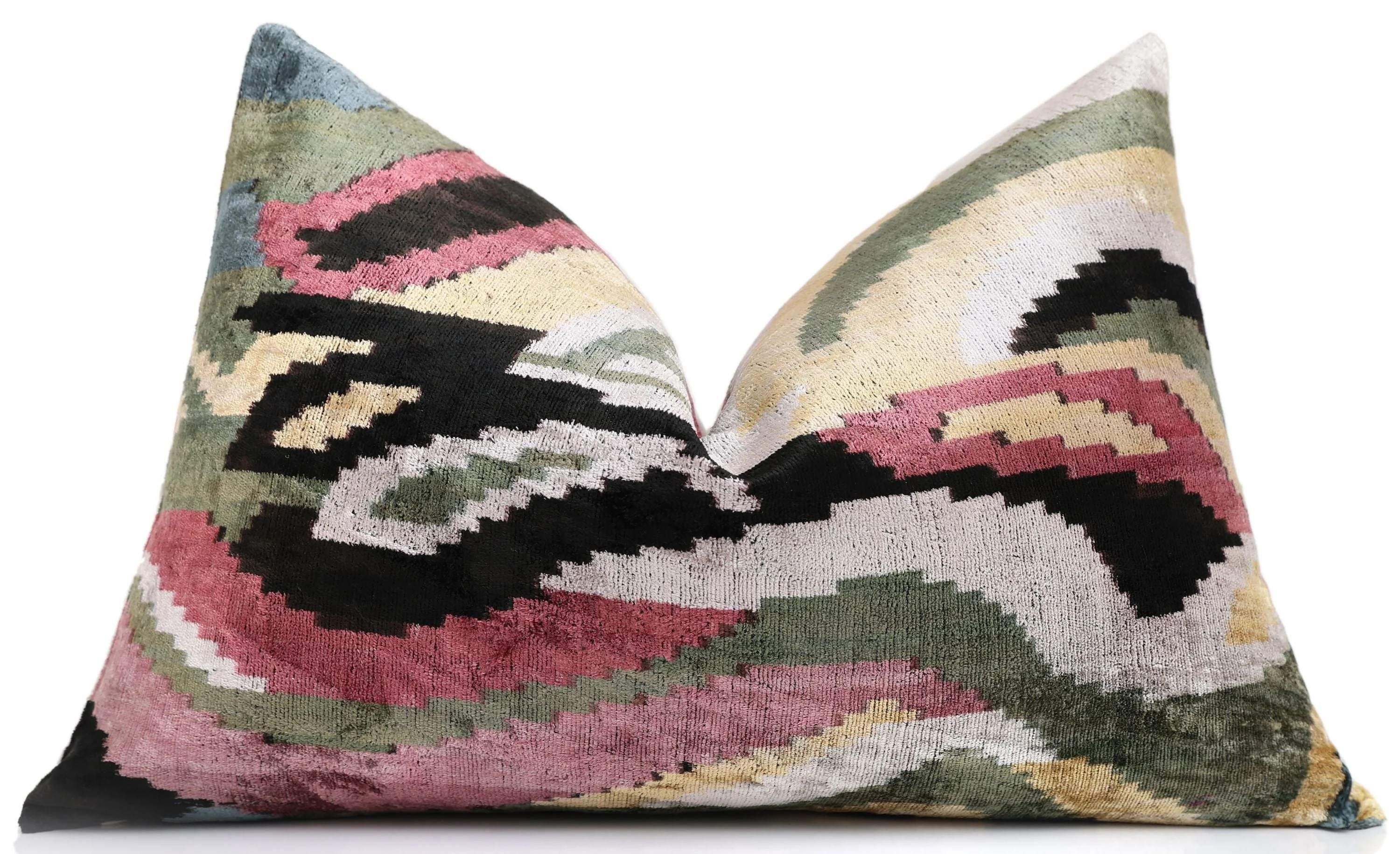 Hand-Knotted Abstract Wave Silk Velvet Lumbar - 16x24 Sage & Mauve - Image 5