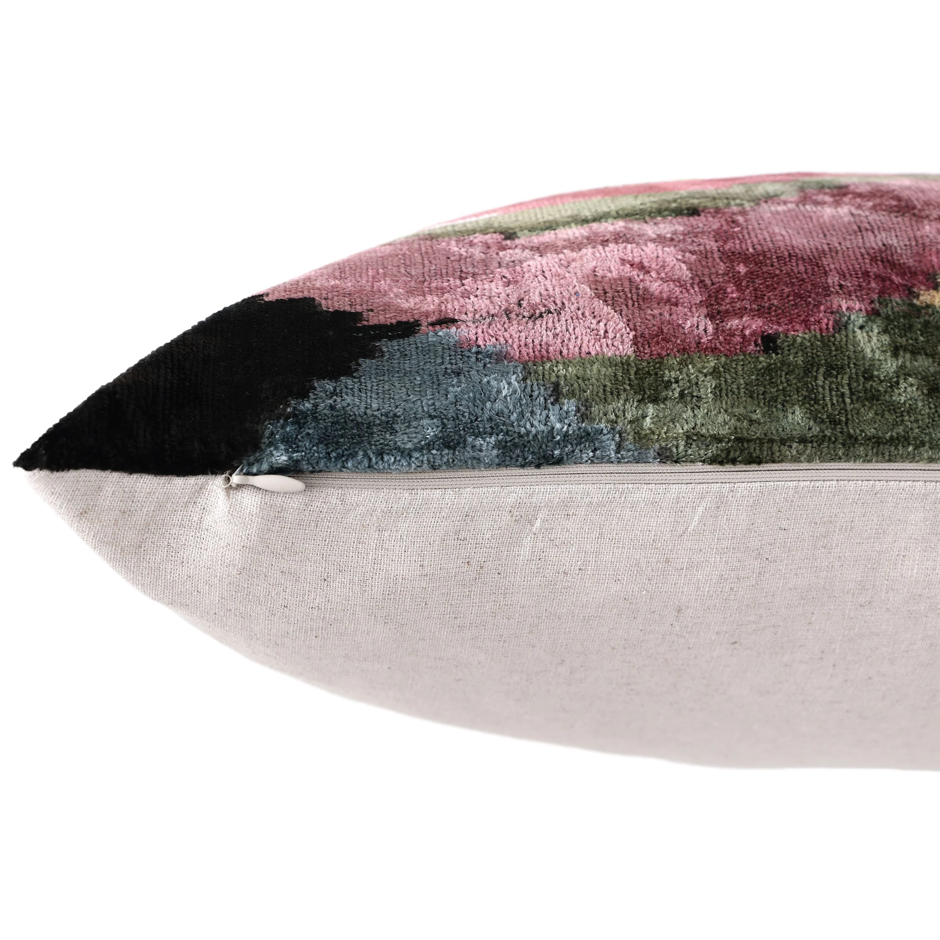 Hand-Knotted Abstract Wave Silk Velvet Lumbar - 16x24 Sage & Mauve - Image 7
