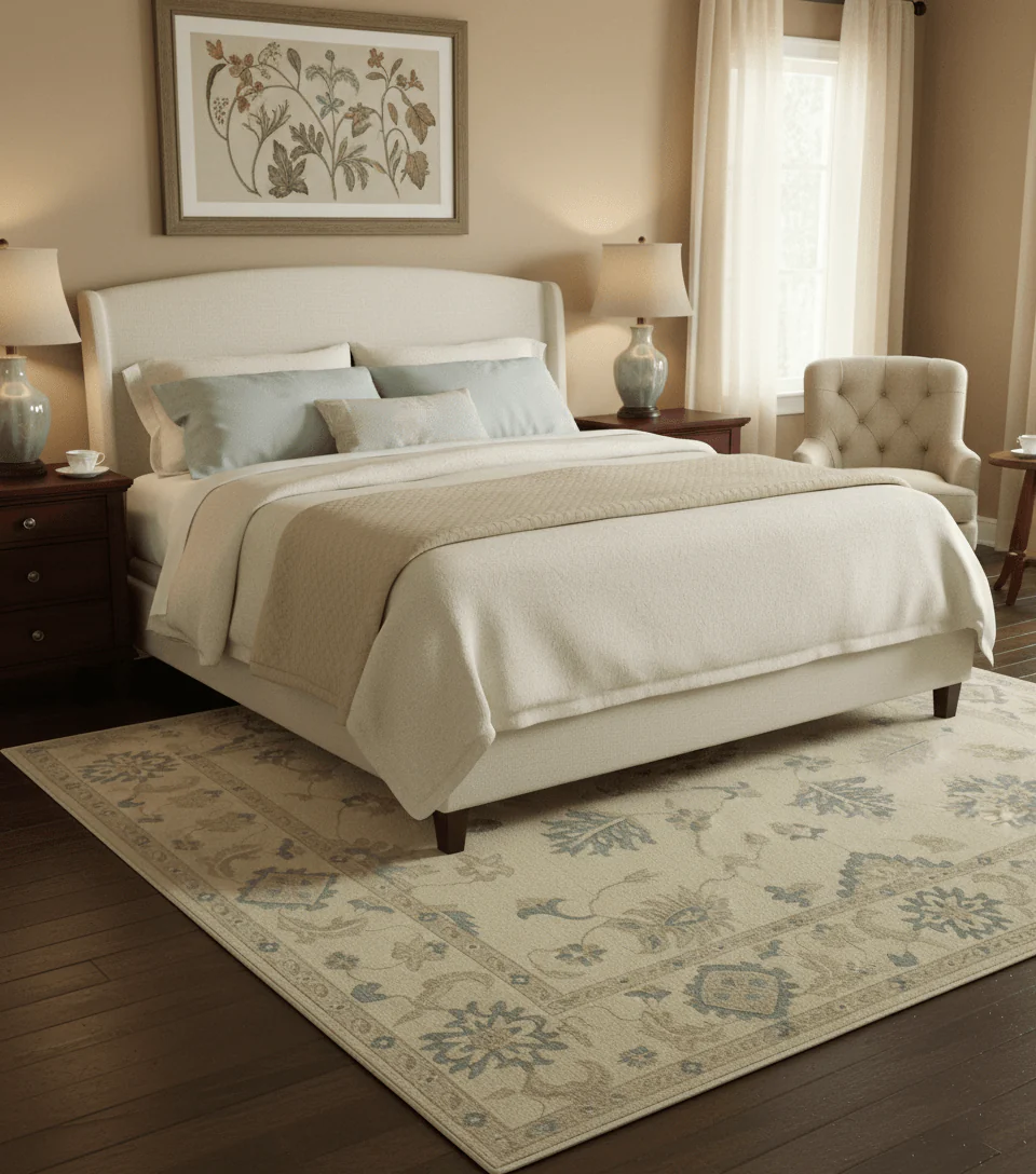 Hand Knotted Beige And Blue Traditional Oushak Design 9x11 Wool Area Rug - Image 2