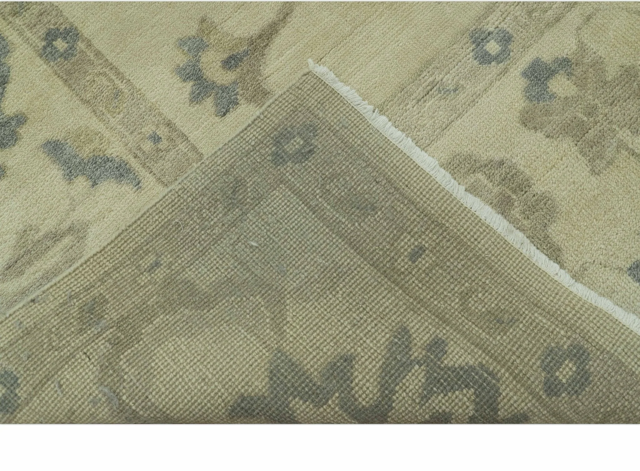 Hand Knotted Beige And Blue Traditional Oushak Design 9x11 Wool Area Rug - Image 5