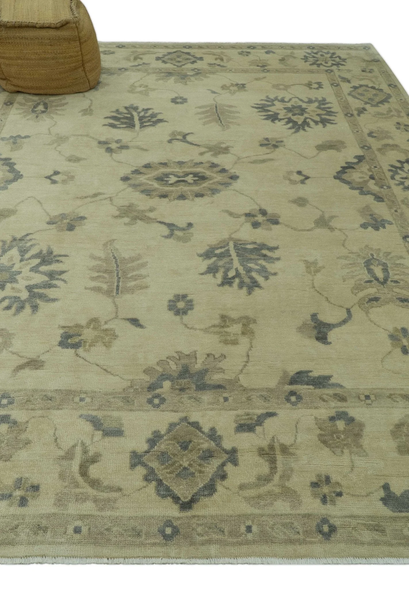 Hand Knotted Beige And Blue Traditional Oushak Design 9x11 Wool Area Rug - Image 9