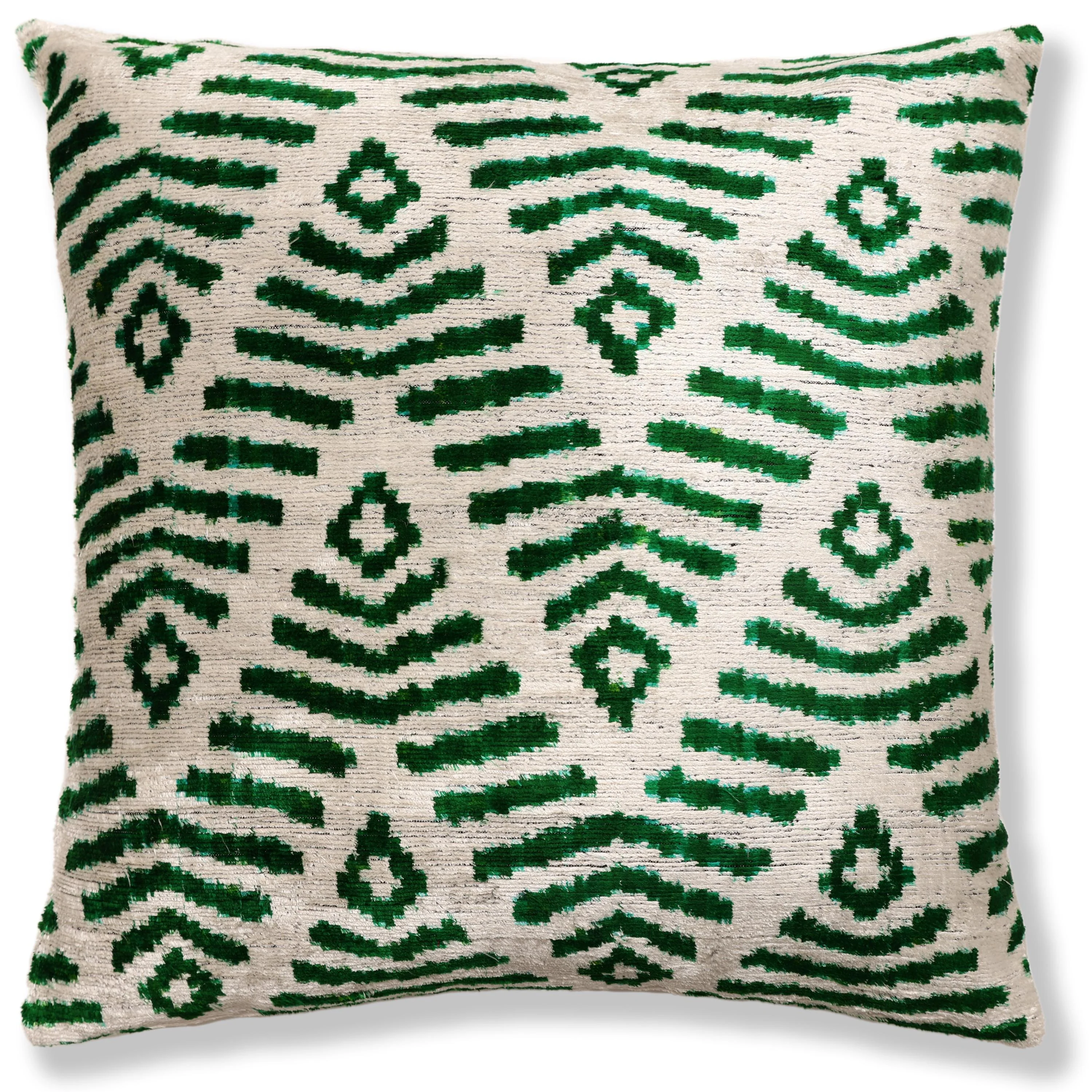 Hand-Knotted Emerald Green Geometric Silk Velvet Pillow - 20x20 Ikat - Image 5