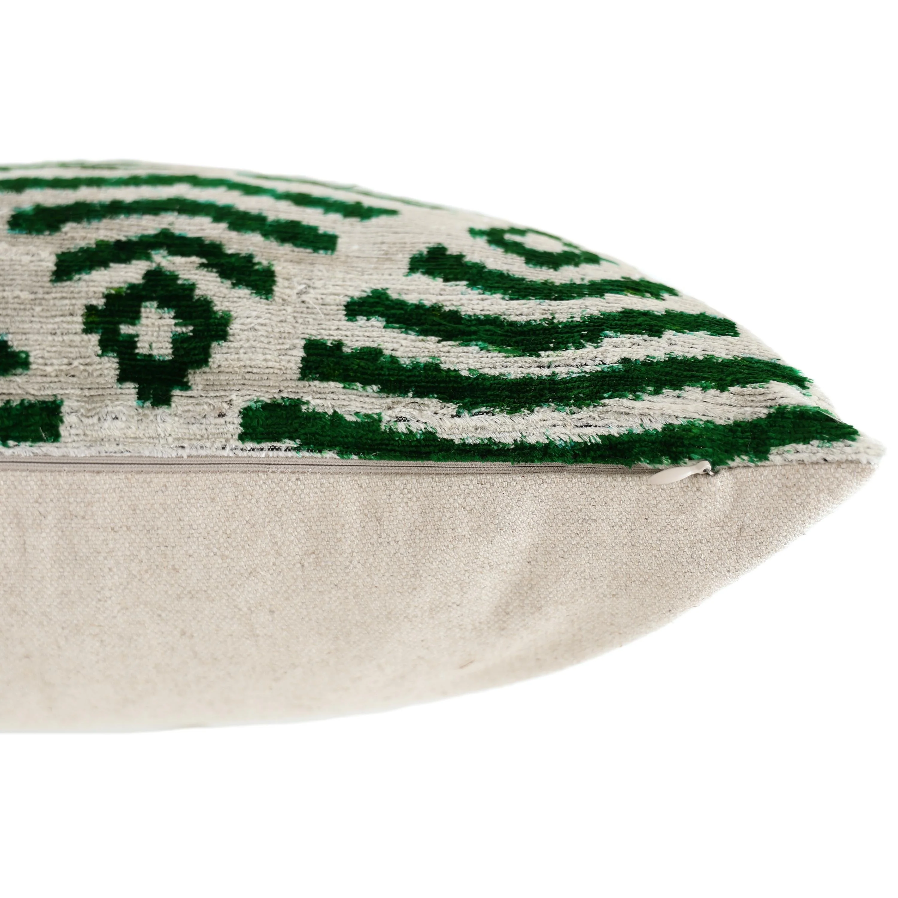 Hand-Knotted Emerald Green Geometric Silk Velvet Pillow - 20x20 Ikat - Image 6