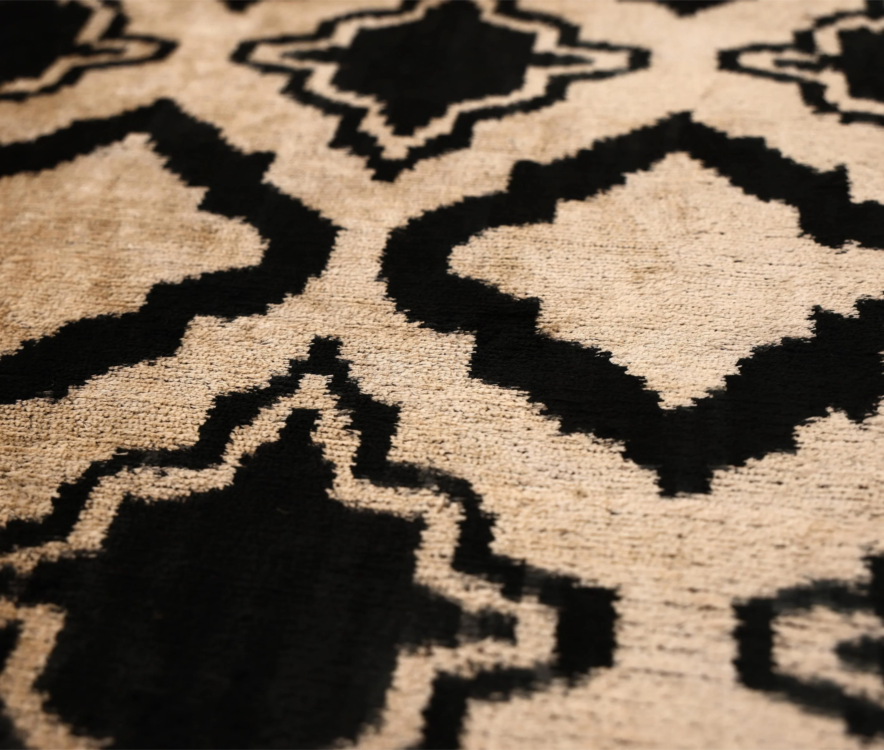 Hand-Knotted Geometric Lattice Silk Velvet Pillow - 20x20 Black & Cream - Image 2