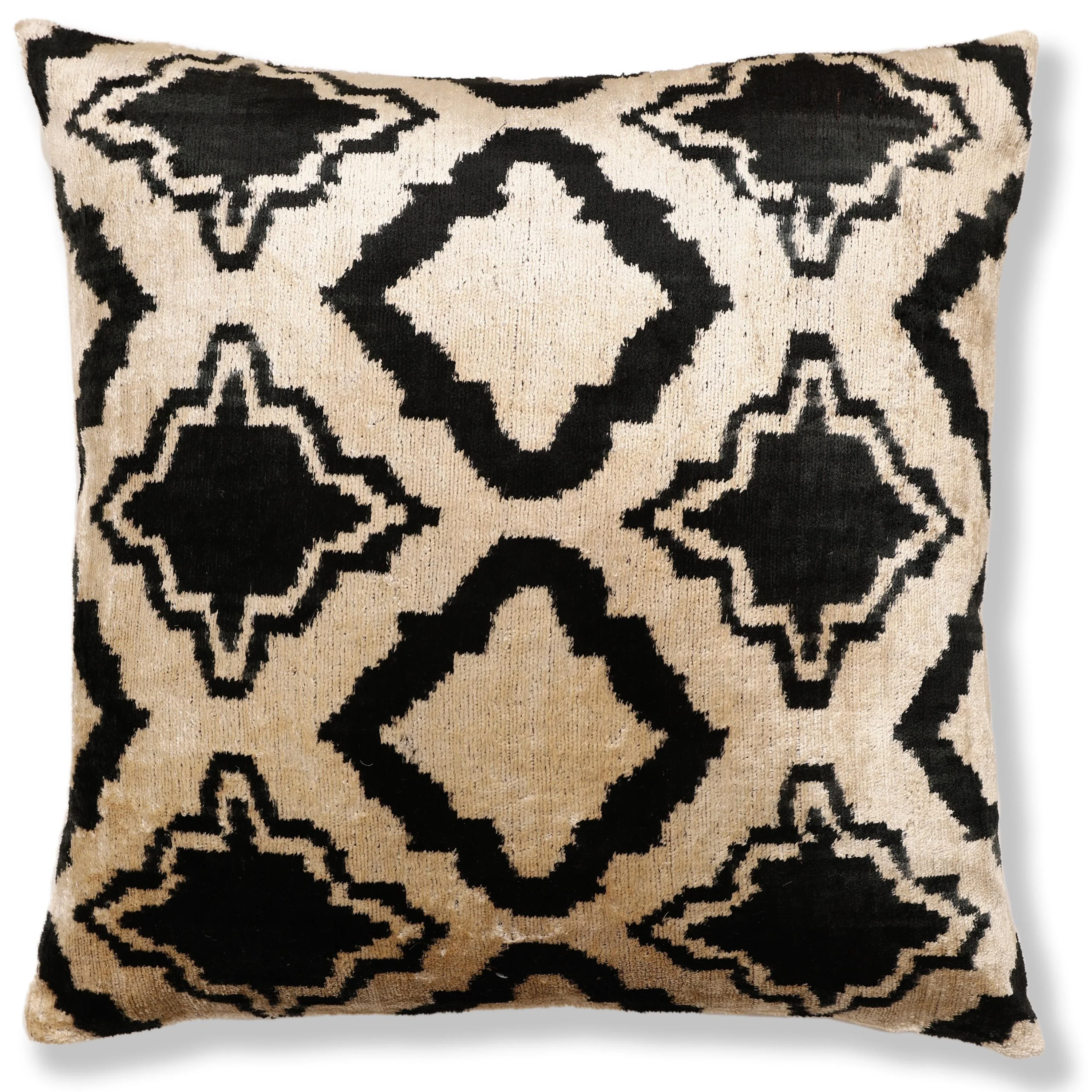 Hand-Knotted Geometric Lattice Silk Velvet Pillow - 20x20 Black & Cream - Image 5