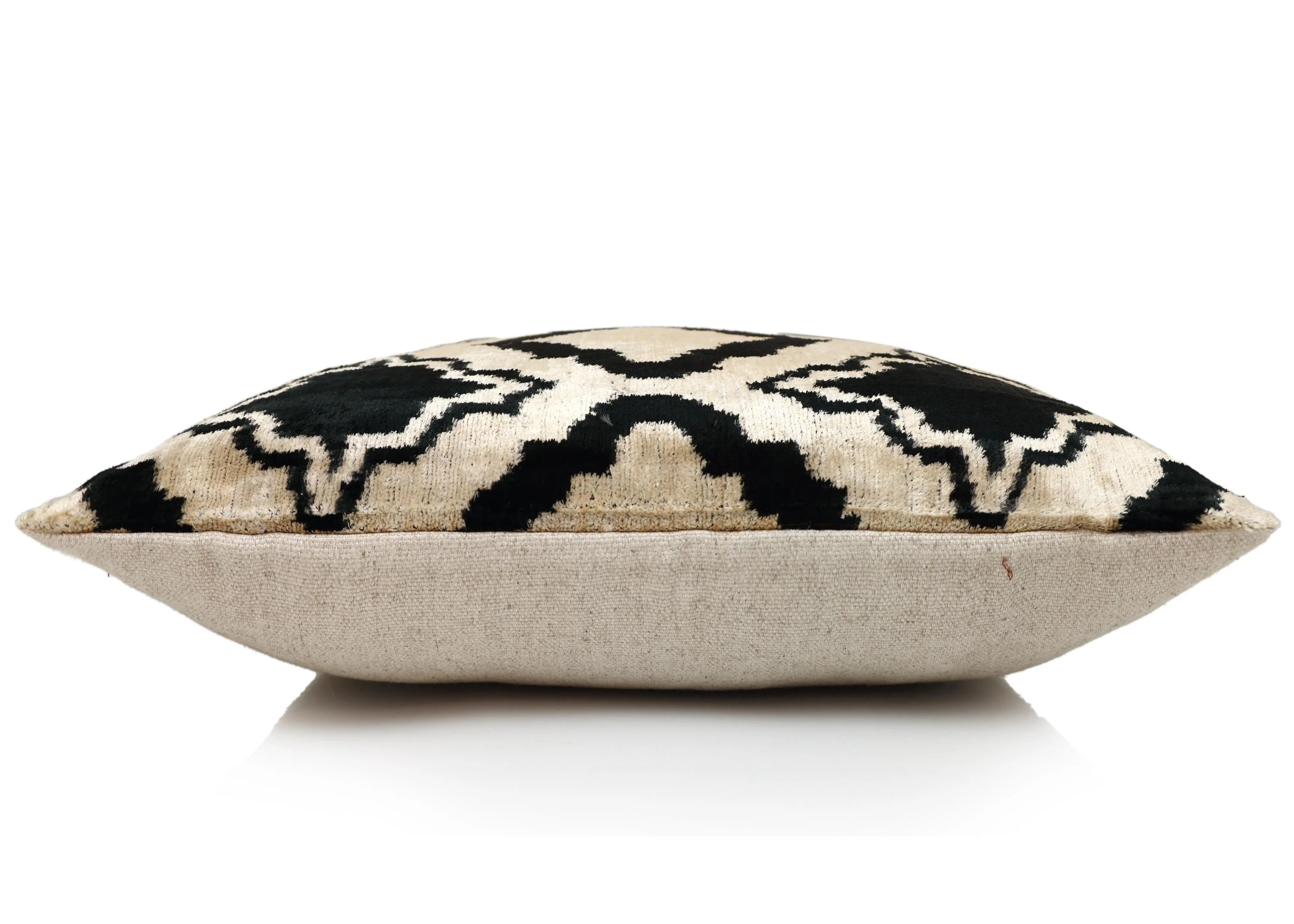 Hand-Knotted Geometric Lattice Silk Velvet Pillow - 20x20 Black & Cream - Image 6