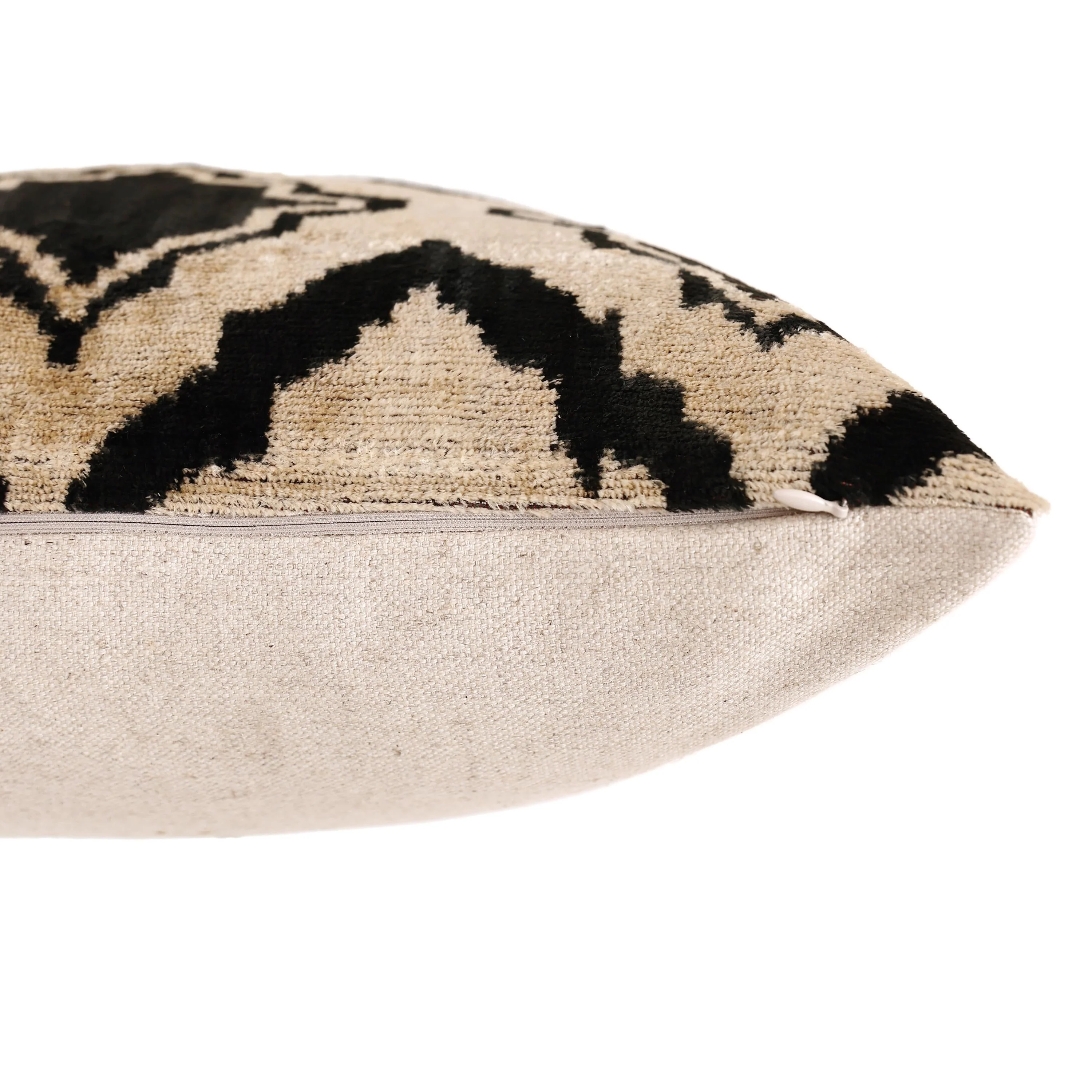 Hand-Knotted Geometric Lattice Silk Velvet Pillow - 20x20 Black & Cream - Image 8