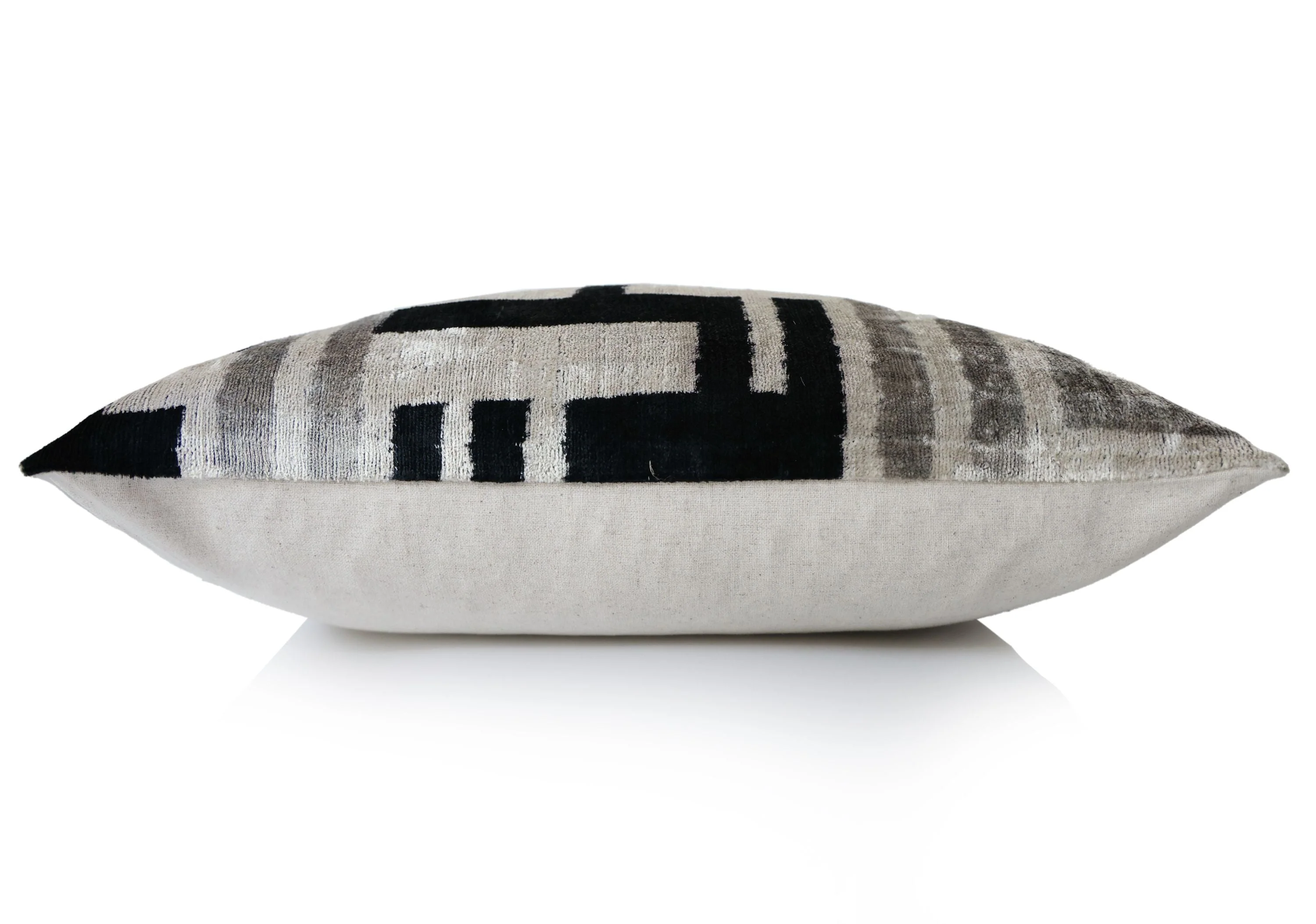 Hand-Knotted Geometric Maze Silk Velvet Pillow - 20x20 Black & Silver - Image 4