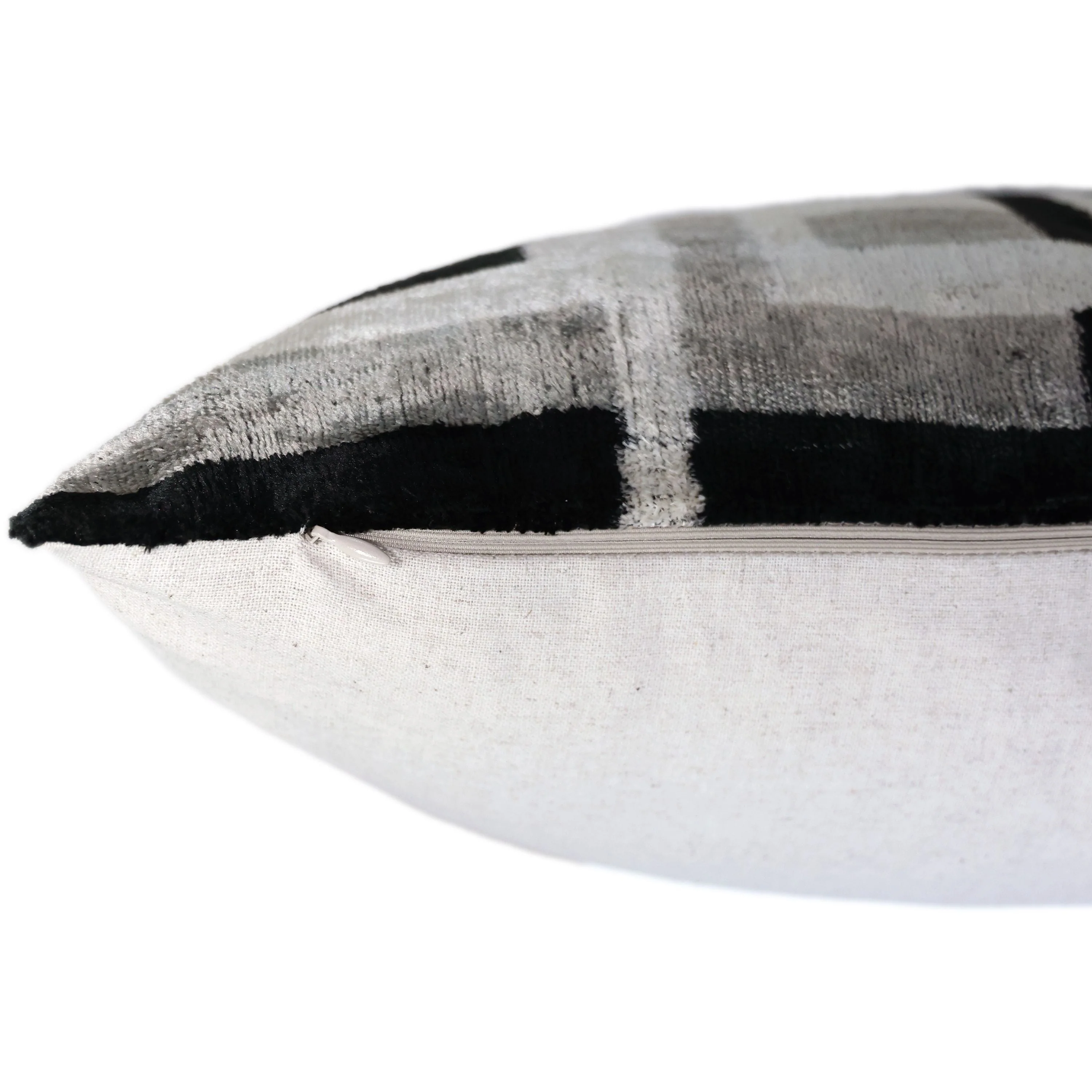 Hand-Knotted Geometric Maze Silk Velvet Pillow - 20x20 Black & Silver - Image 6