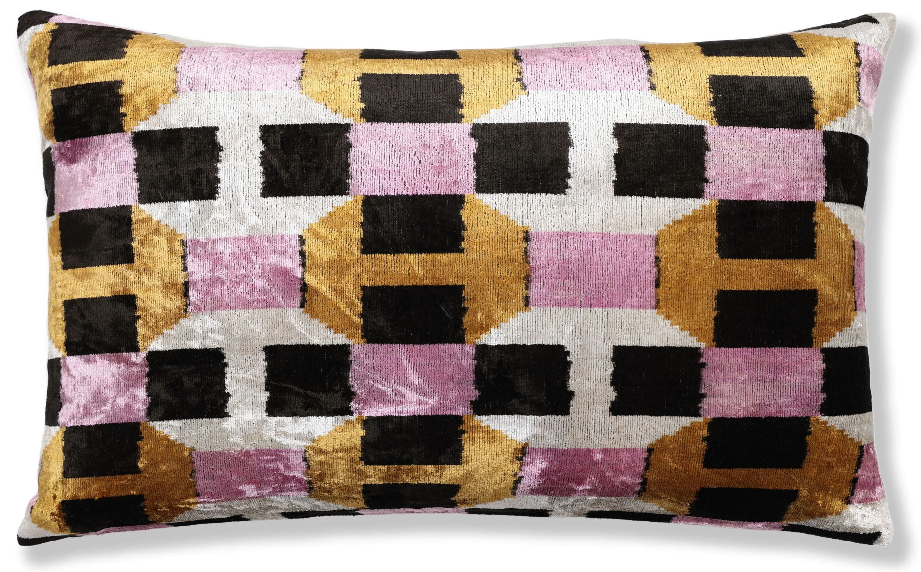 Hand-Knotted Geometric Silk Velvet Lumbar - 16x24 Gold & Lavender - Image 5
