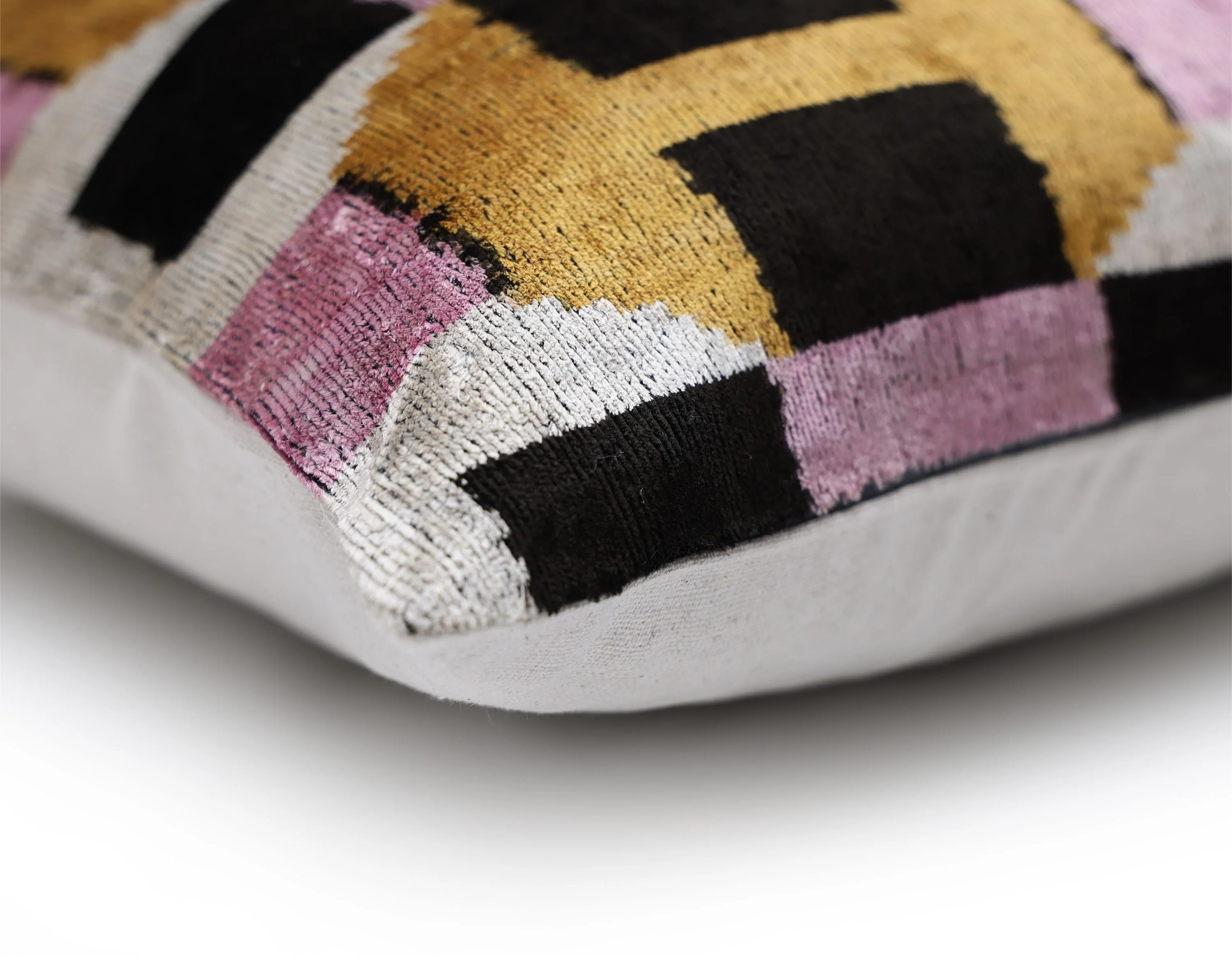 Hand-Knotted Geometric Silk Velvet Lumbar - 16x24 Gold & Lavender - Image 8