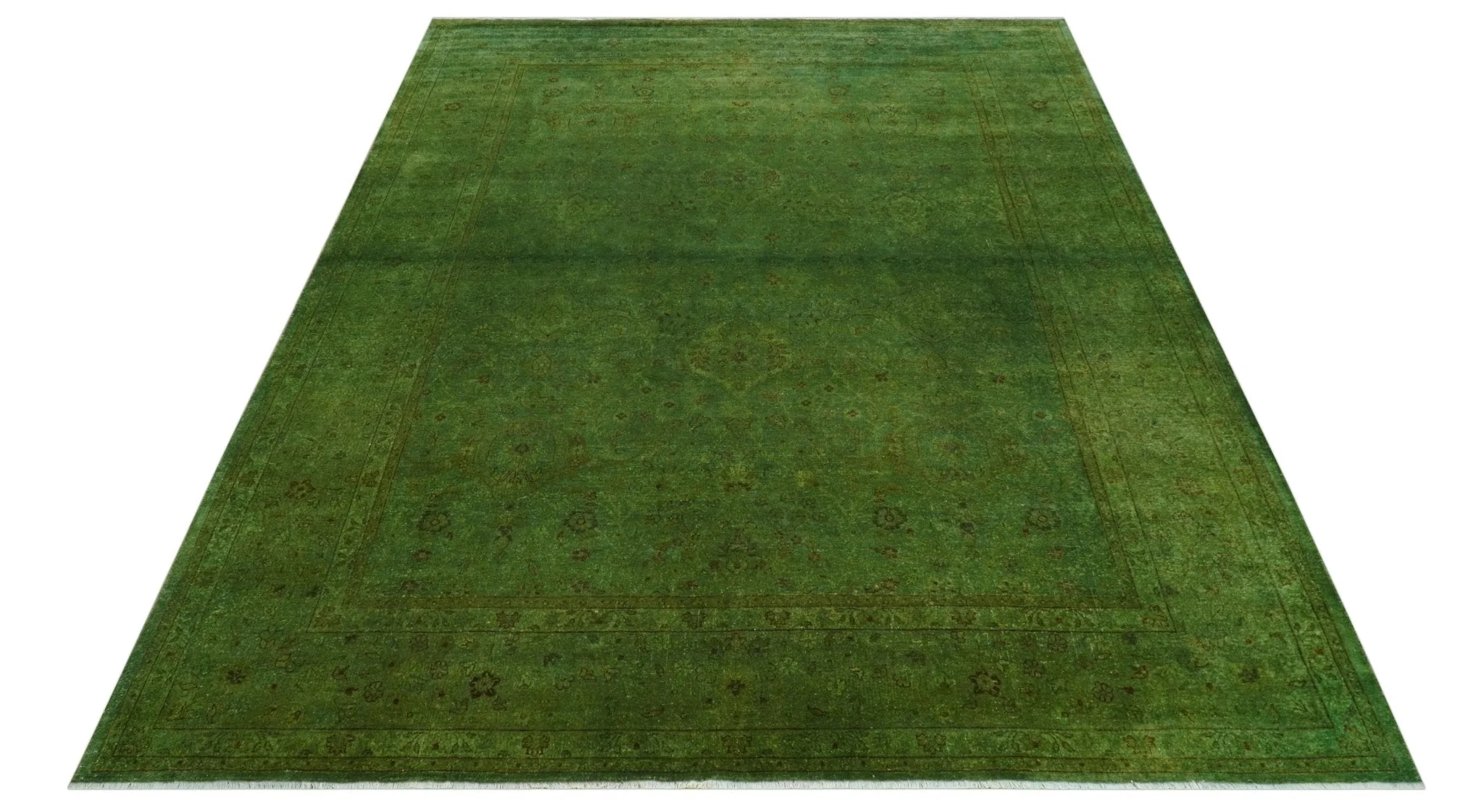 Hand Knotted Green Overdyed Traditional Oushak Design 9x12 Wool Area Rug - Image 11