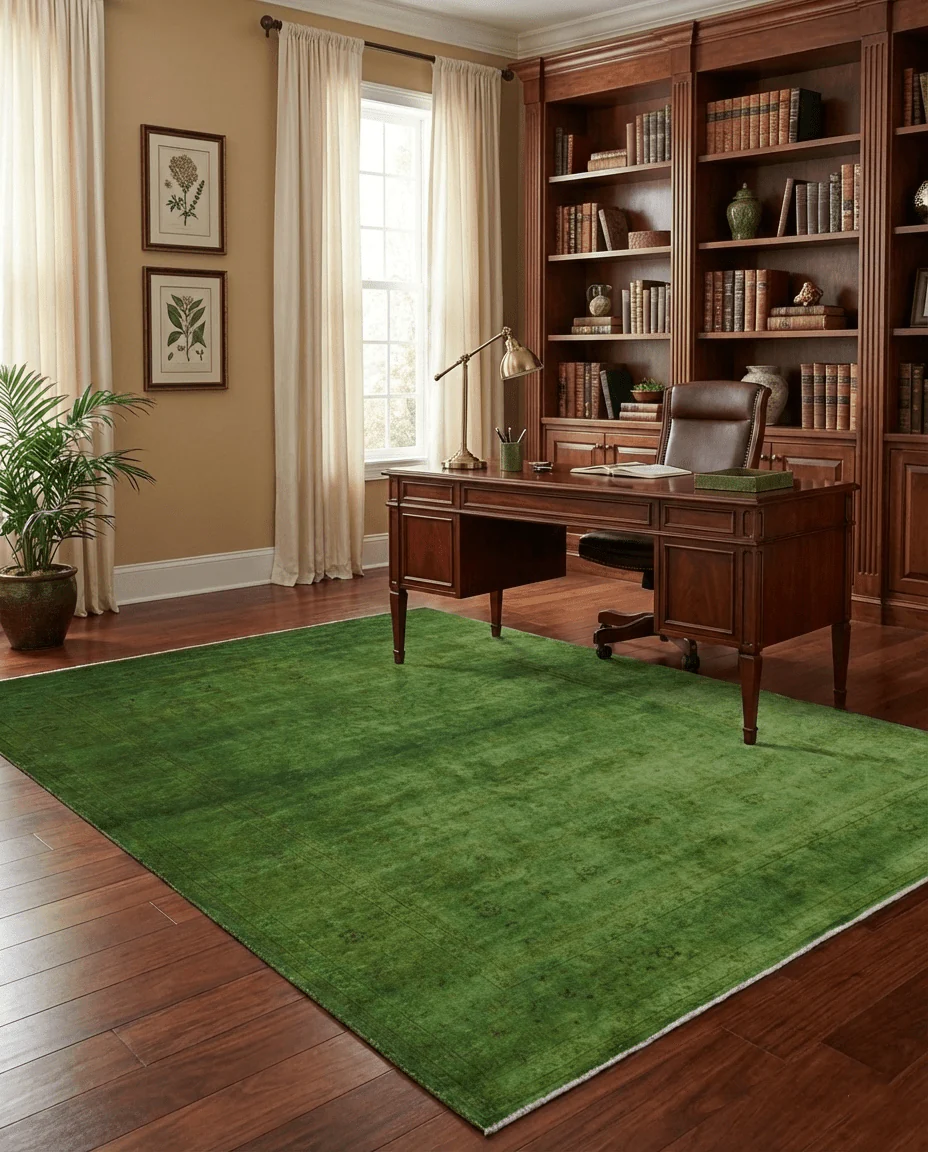 Hand Knotted Green Overdyed Traditional Oushak Design 9x12 Wool Area Rug - Image 2