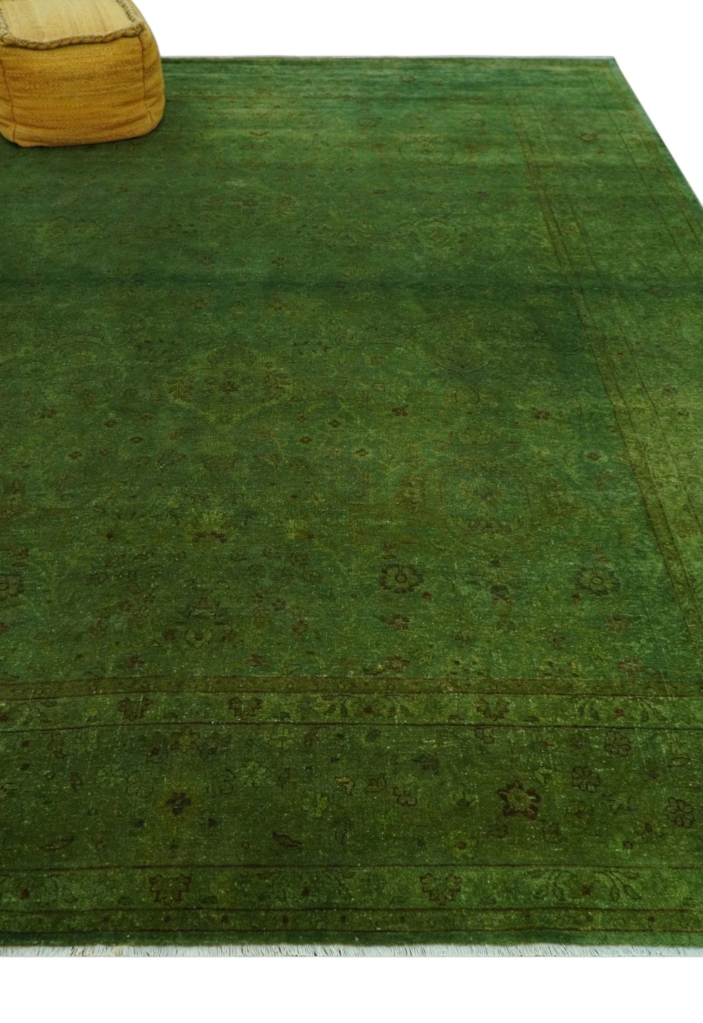 Hand Knotted Green Overdyed Traditional Oushak Design 9x12 Wool Area Rug - Image 4