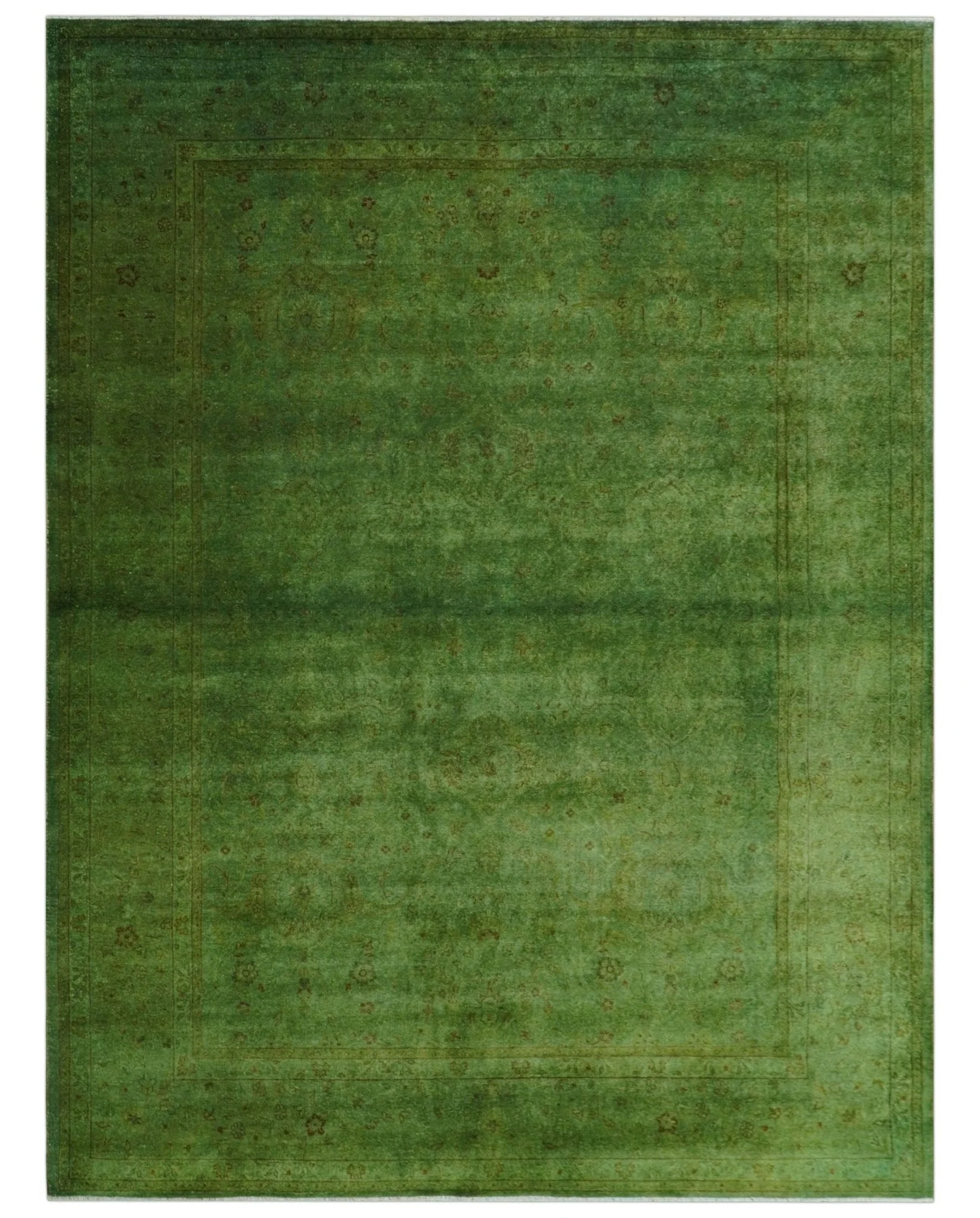 Hand Knotted Green Overdyed Traditional Oushak Design 9x12 Wool Area Rug - Image 9