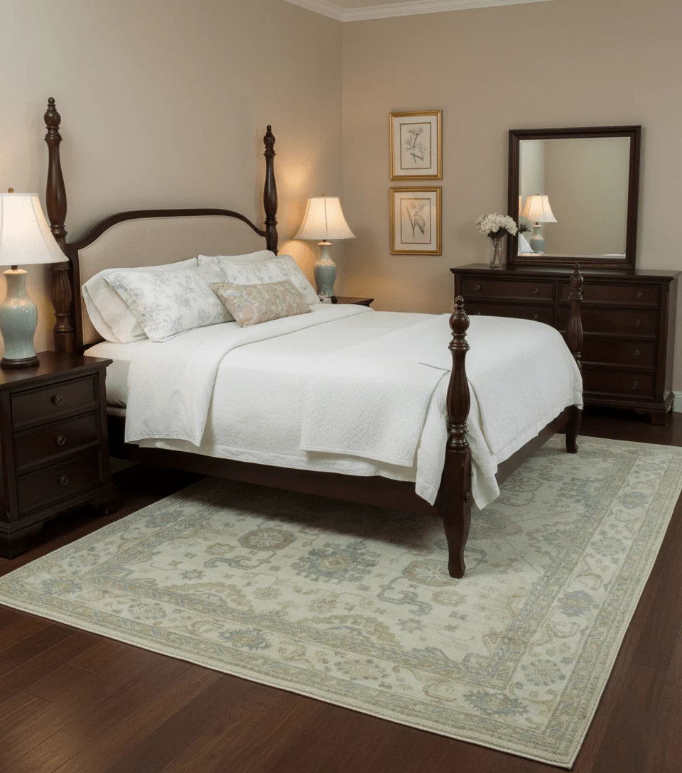 Hand Knotted Ivory And Blue Traditional Oushak Design 8x10 Wool Area Rug - Image 2