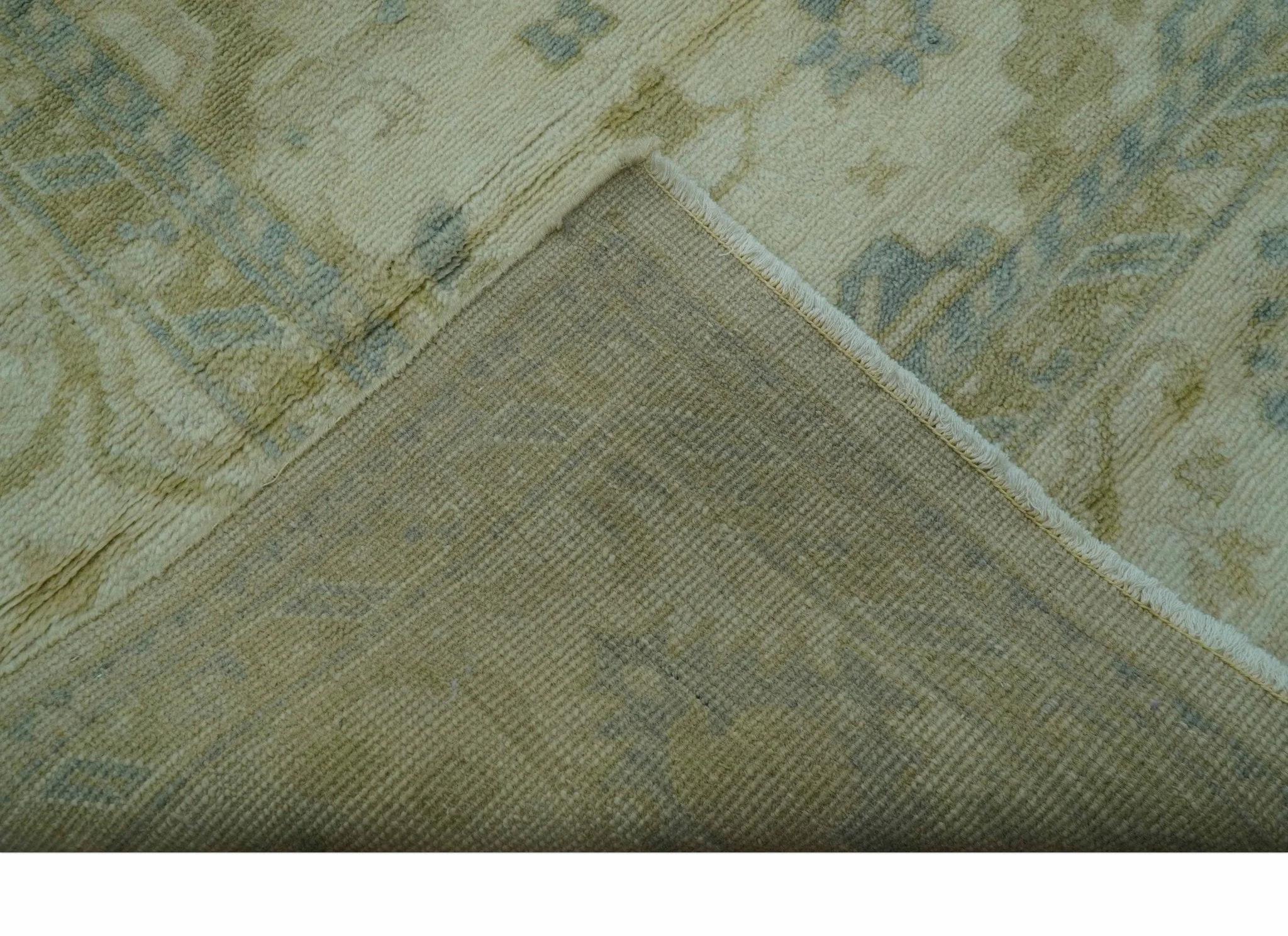 Hand Knotted Ivory And Blue Traditional Oushak Design 8x10 Wool Area Rug - Image 6