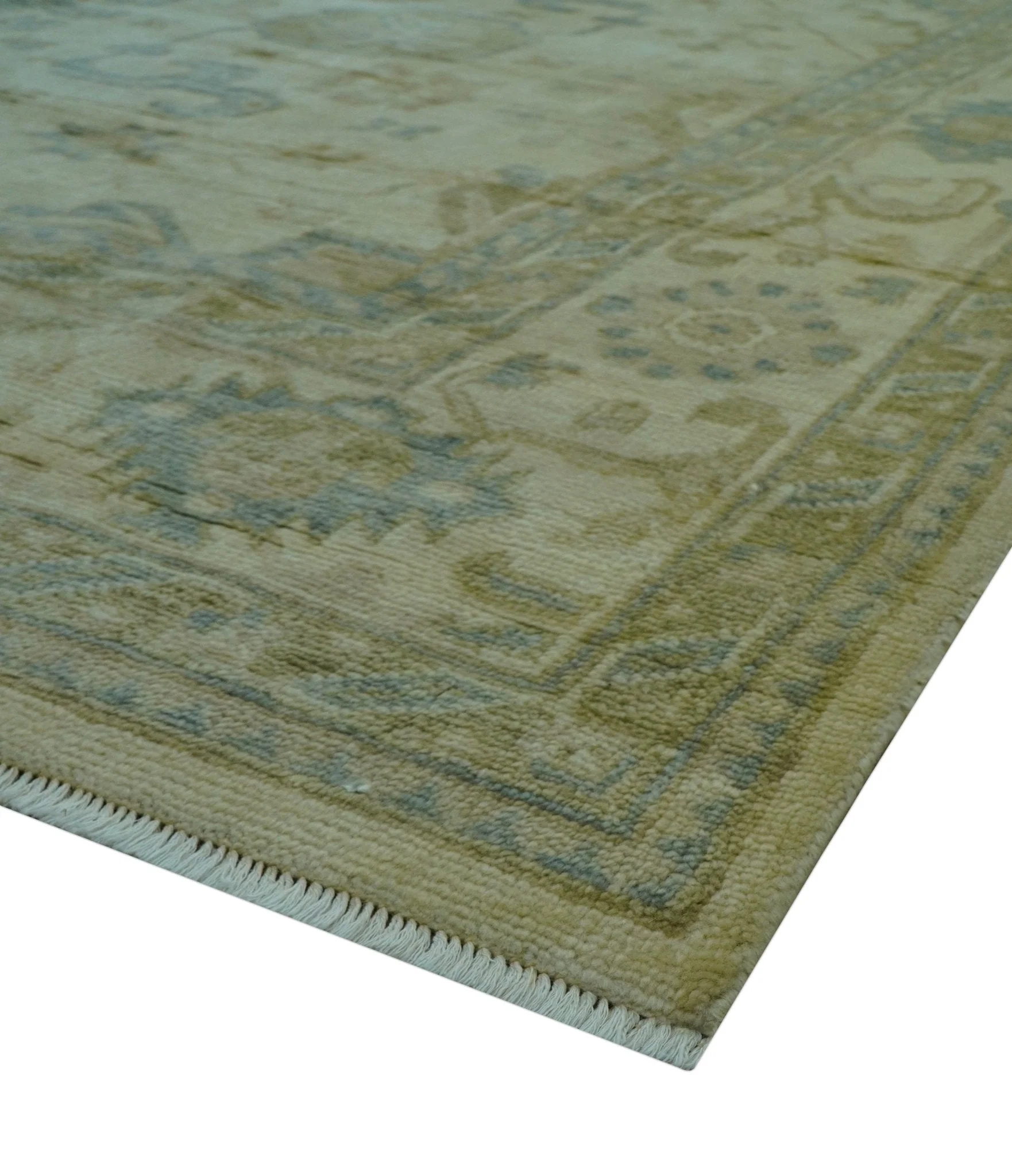 Hand Knotted Ivory And Blue Traditional Oushak Design 8x10 Wool Area Rug - Image 8