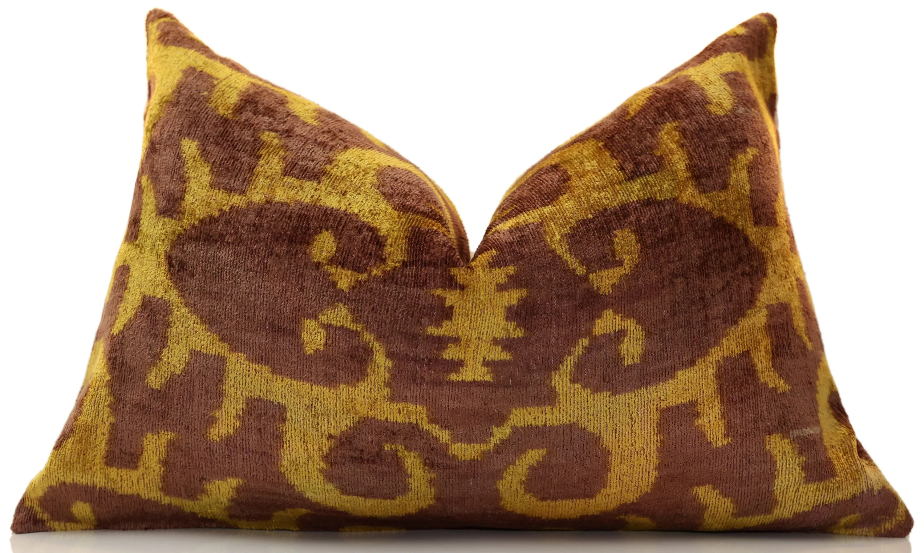 Hand-Knotted Ochre & Mahogany Ikat Lumbar Pillow - 16x24 Organic Dyed - Image 5