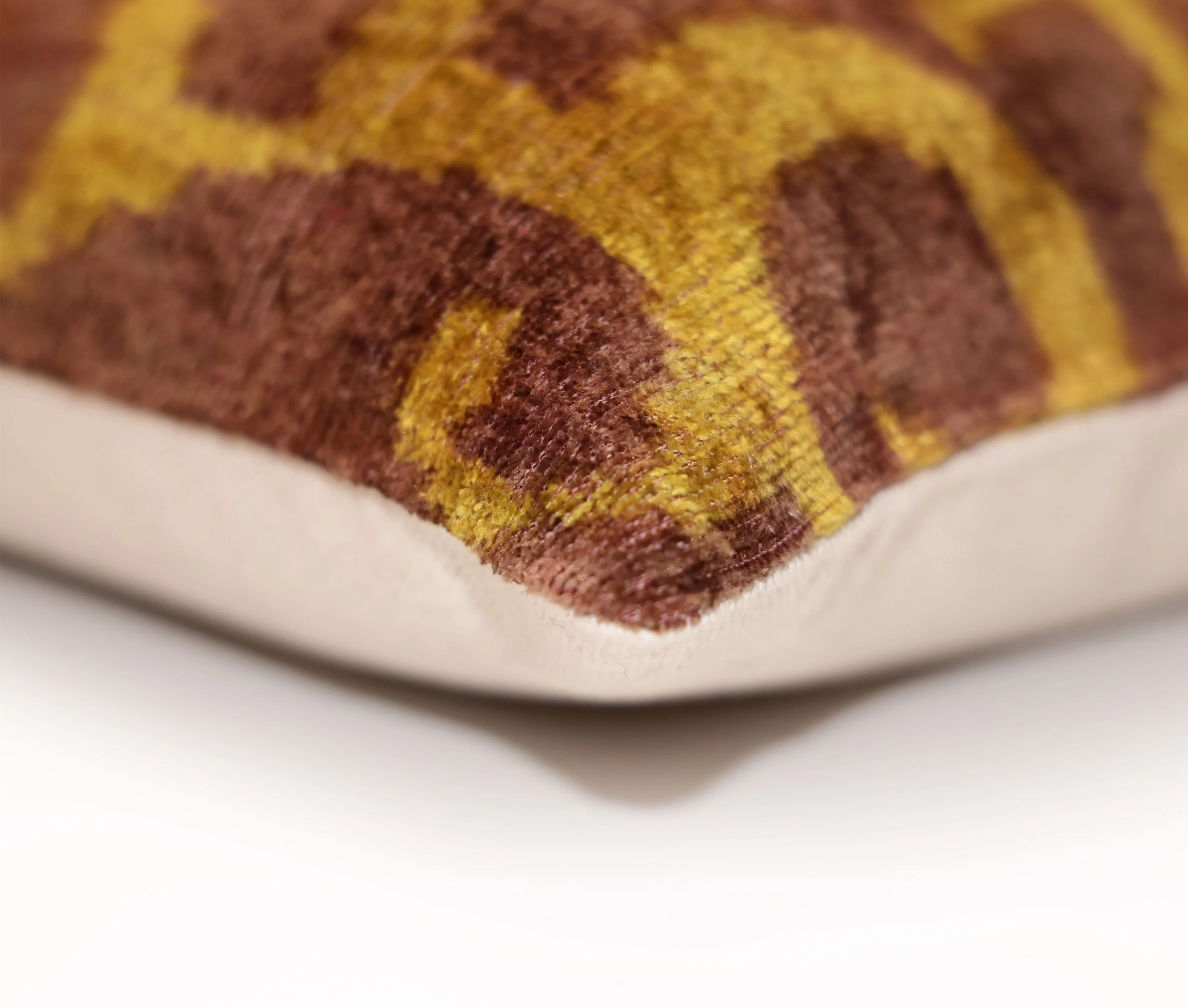 Hand-Knotted Ochre & Mahogany Ikat Lumbar Pillow - 16x24 Organic Dyed - Image 8