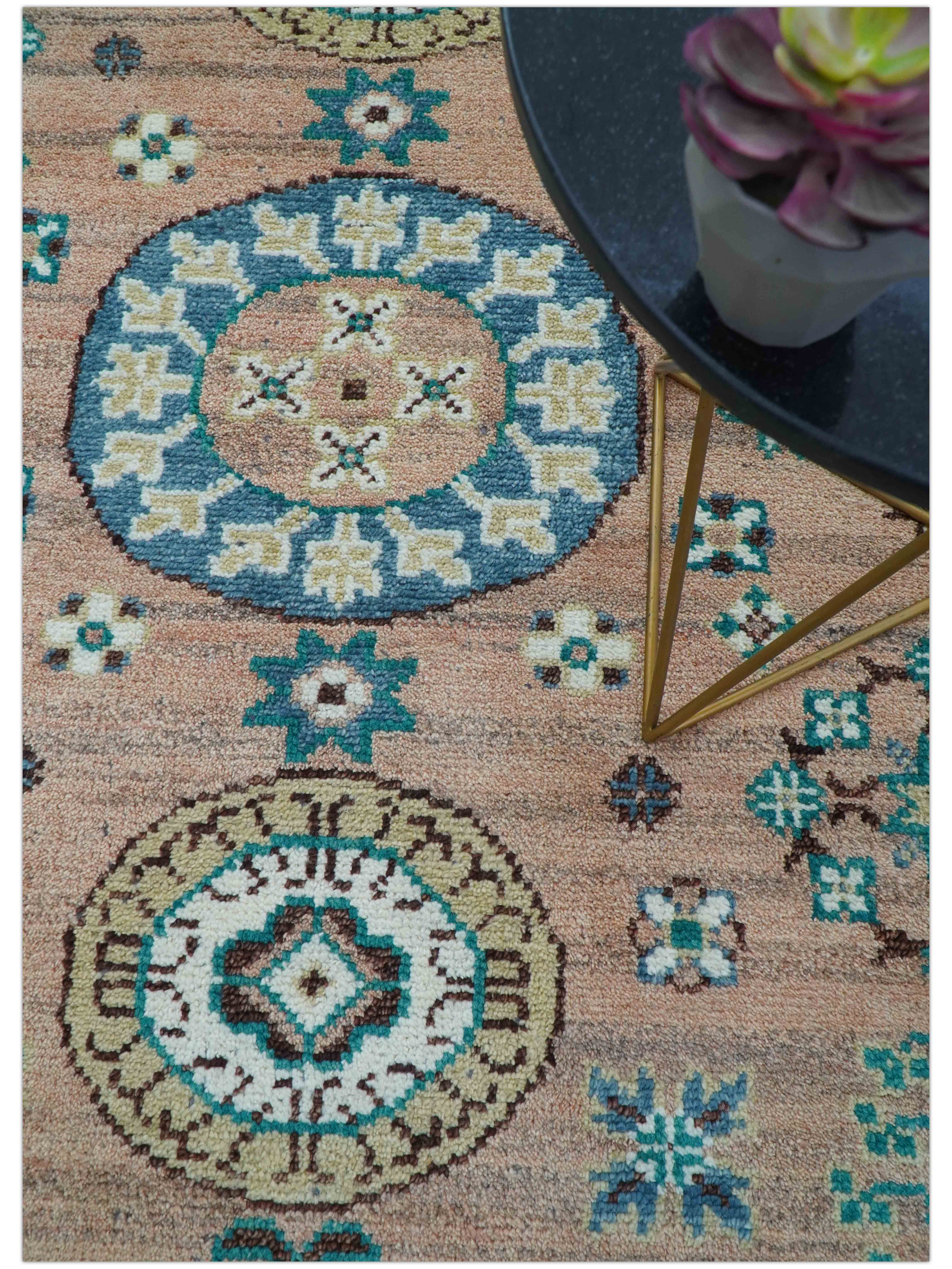 Hand knotted Peach Traditional Khotan Design 8x10 Wool Area Rug - Image 3