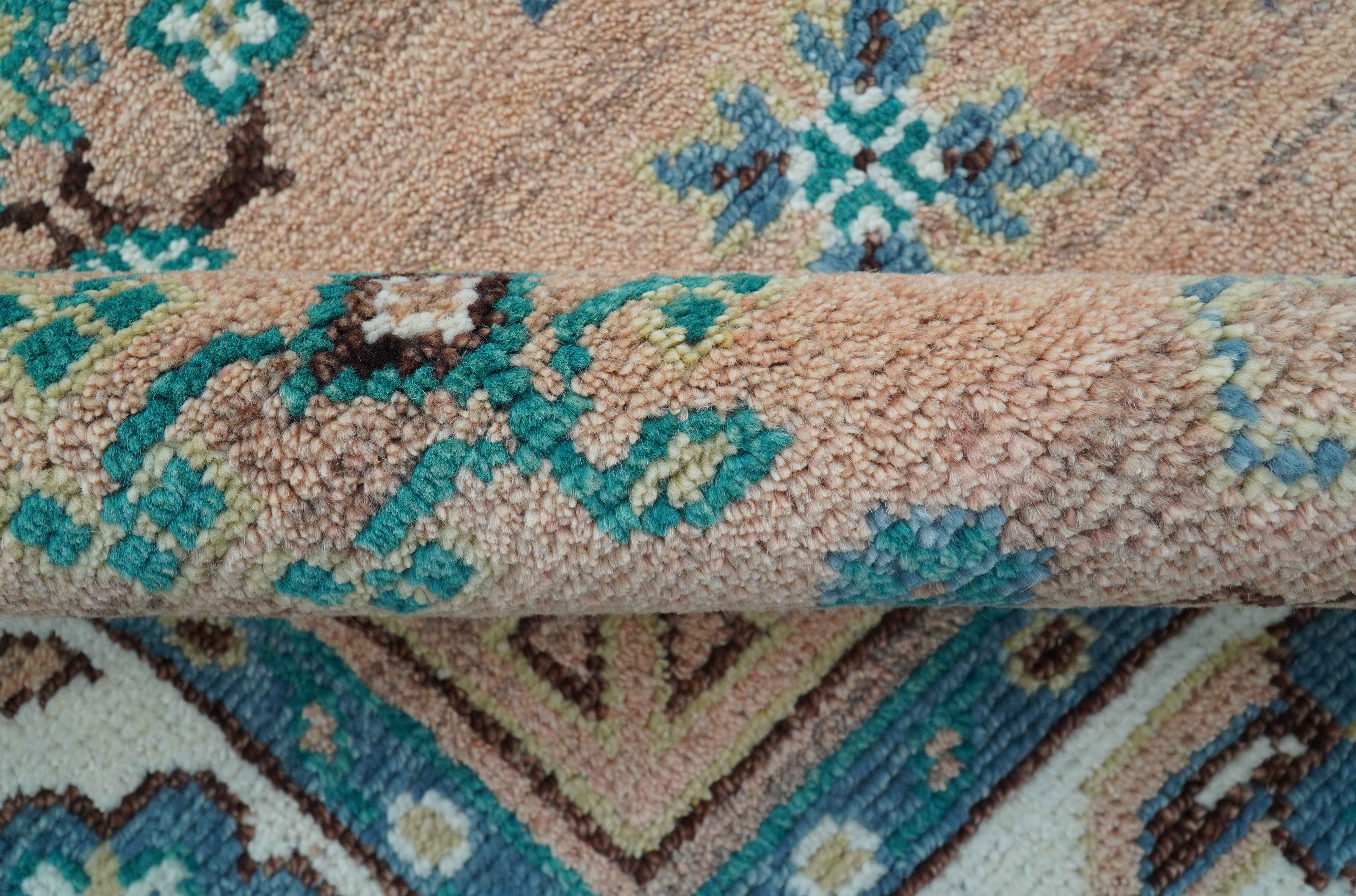 Hand knotted Peach Traditional Khotan Design 8x10 Wool Area Rug - Image 7