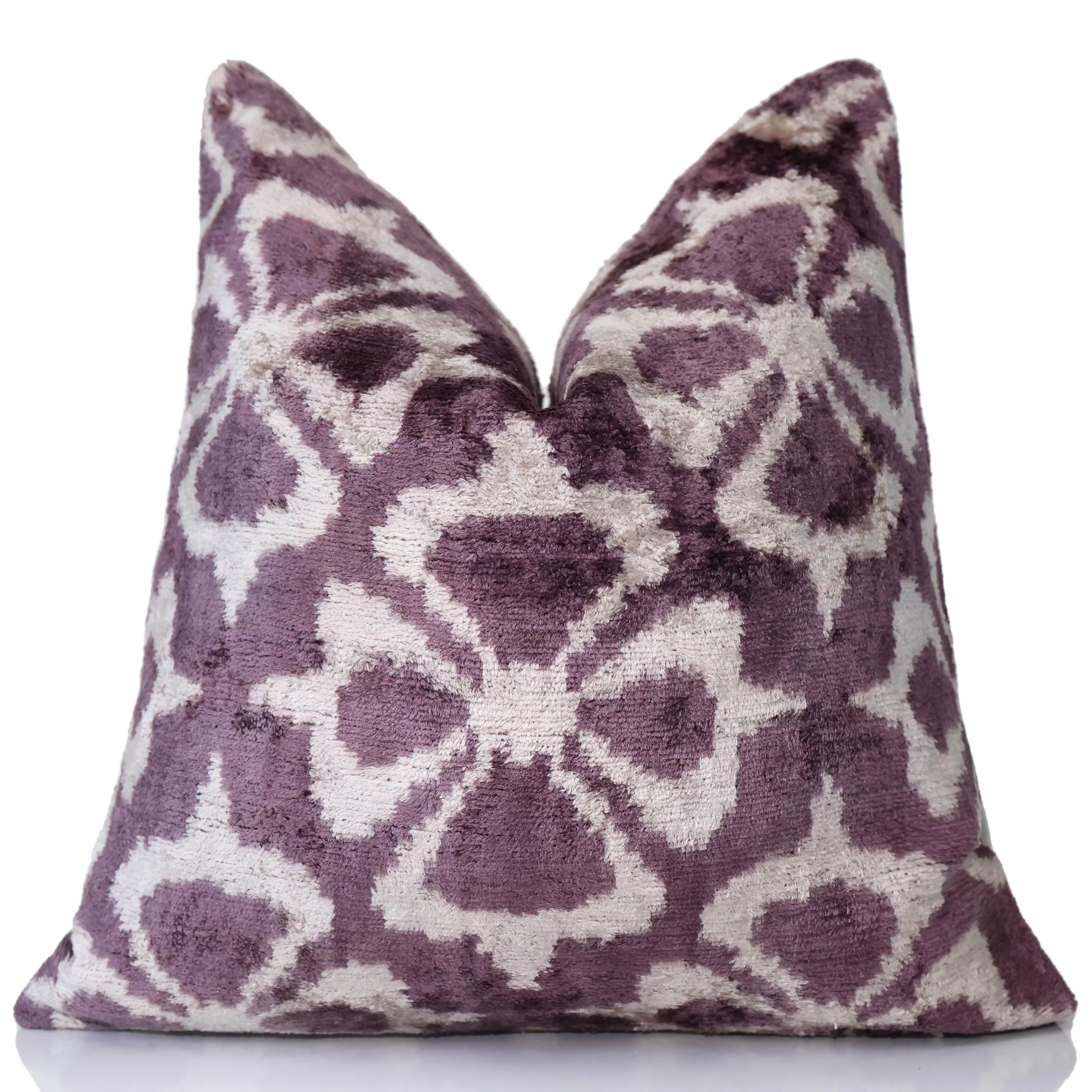 Hand-Knotted Plum Ikat Silk Velvet Pillow - 16x16 Organic Vegetable Dyed
