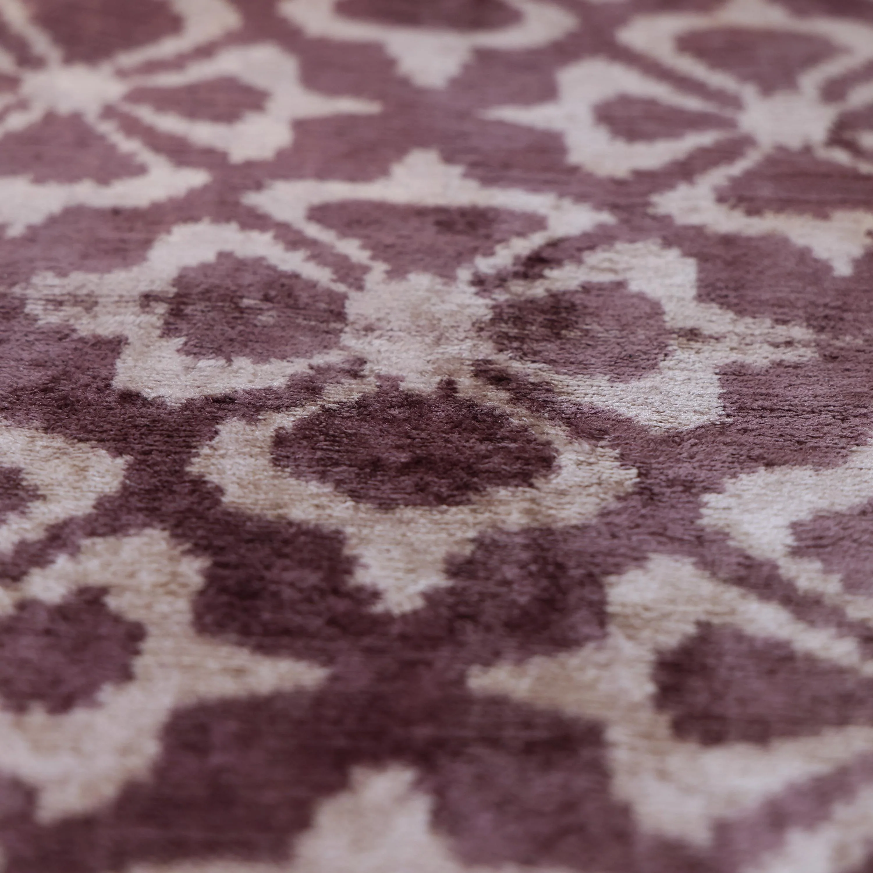 Hand-Knotted Plum Ikat Silk Velvet Pillow - 16x16 Organic Vegetable Dyed - Image 3