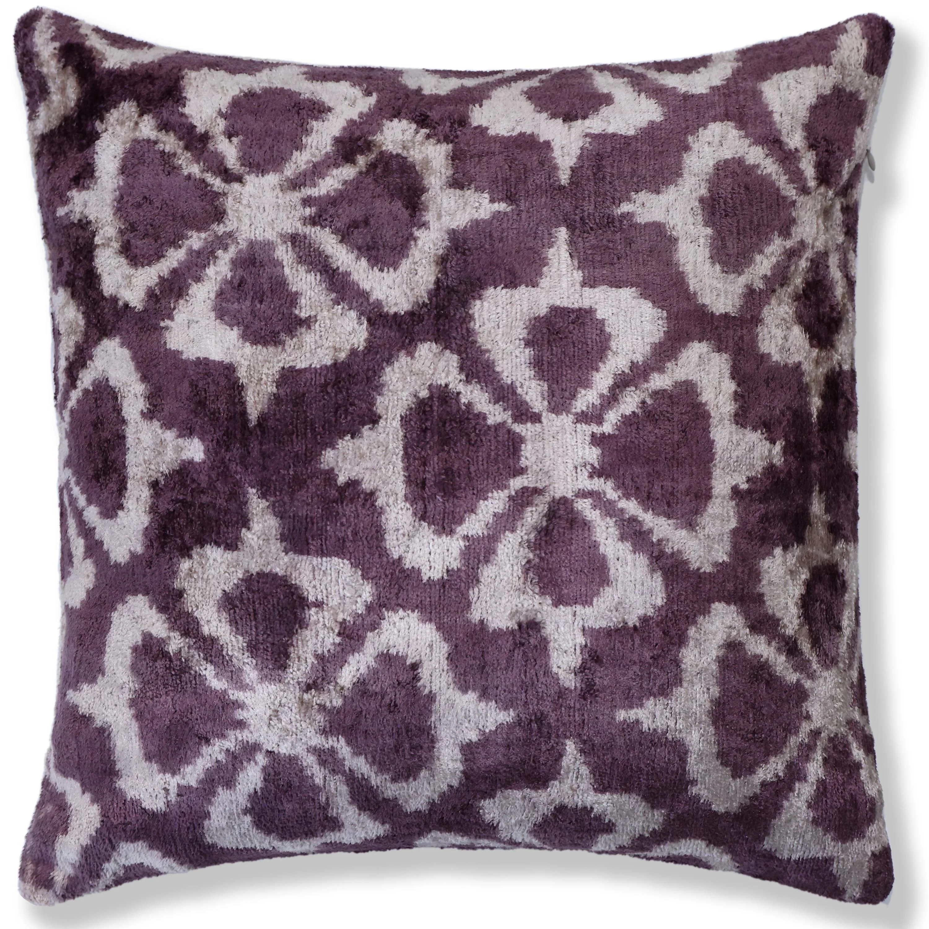 Hand-Knotted Plum Ikat Silk Velvet Pillow - 16x16 Organic Vegetable Dyed - Image 5