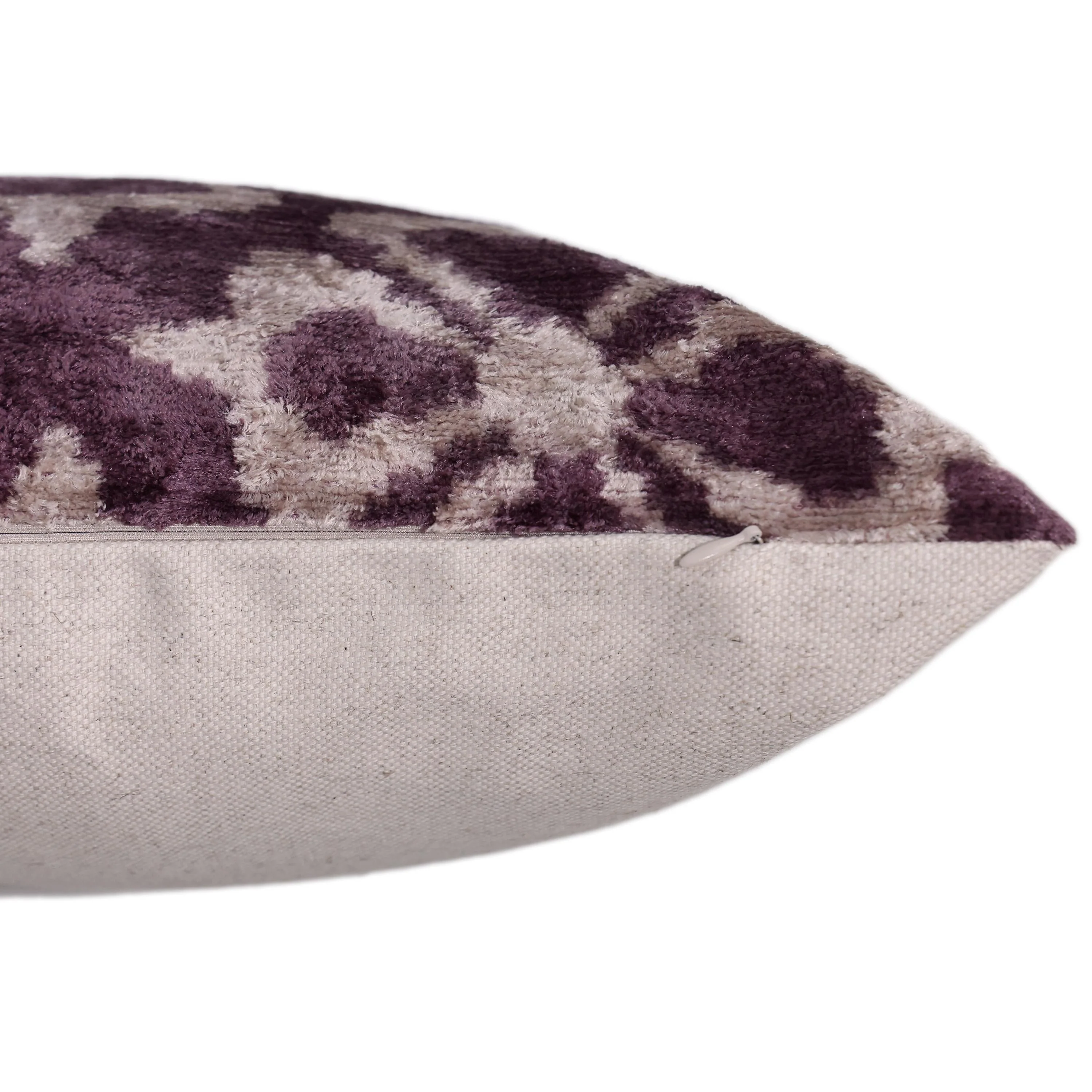 Hand-Knotted Plum Ikat Silk Velvet Pillow - 16x16 Organic Vegetable Dyed - Image 6