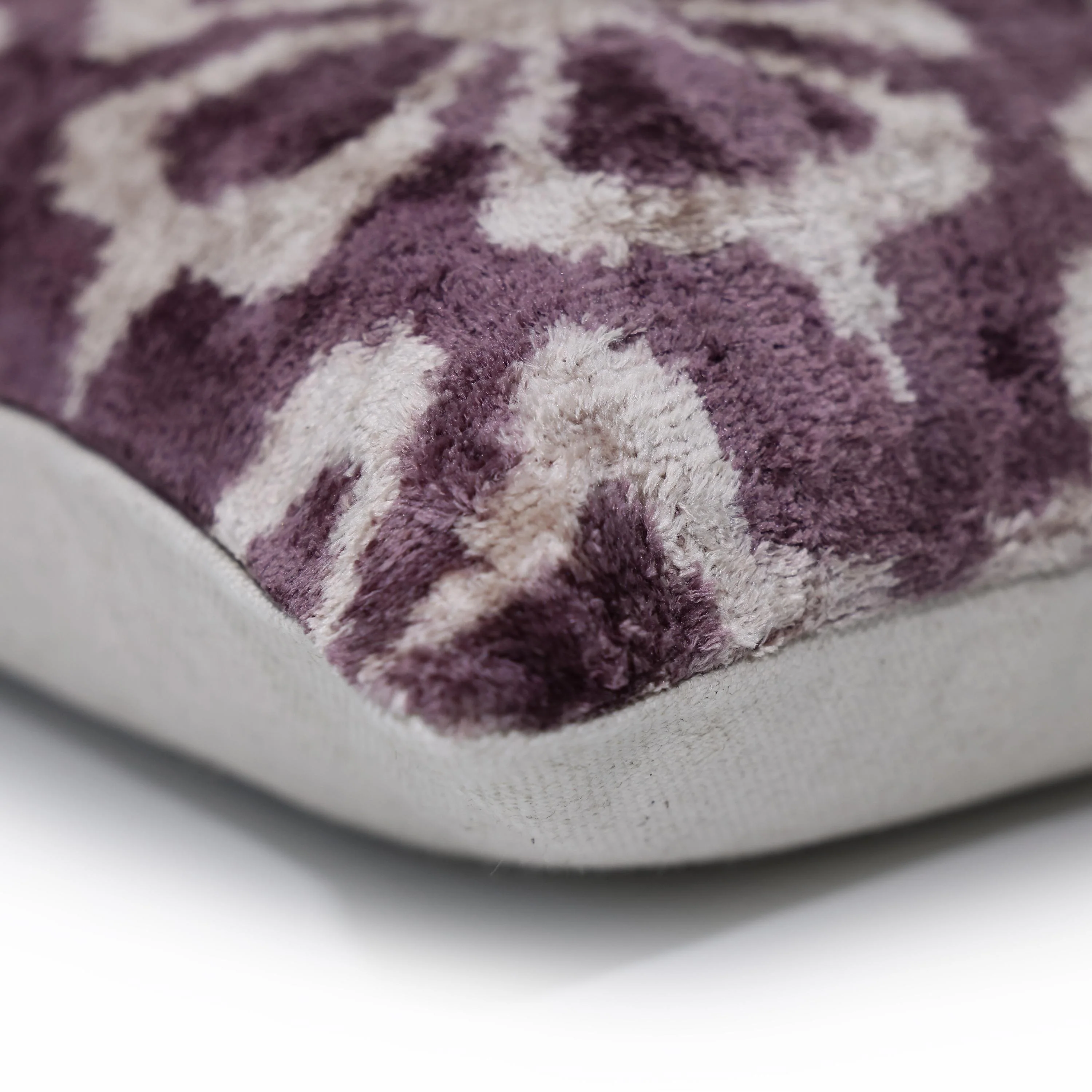 Hand-Knotted Plum Ikat Silk Velvet Pillow - 16x16 Organic Vegetable Dyed - Image 8
