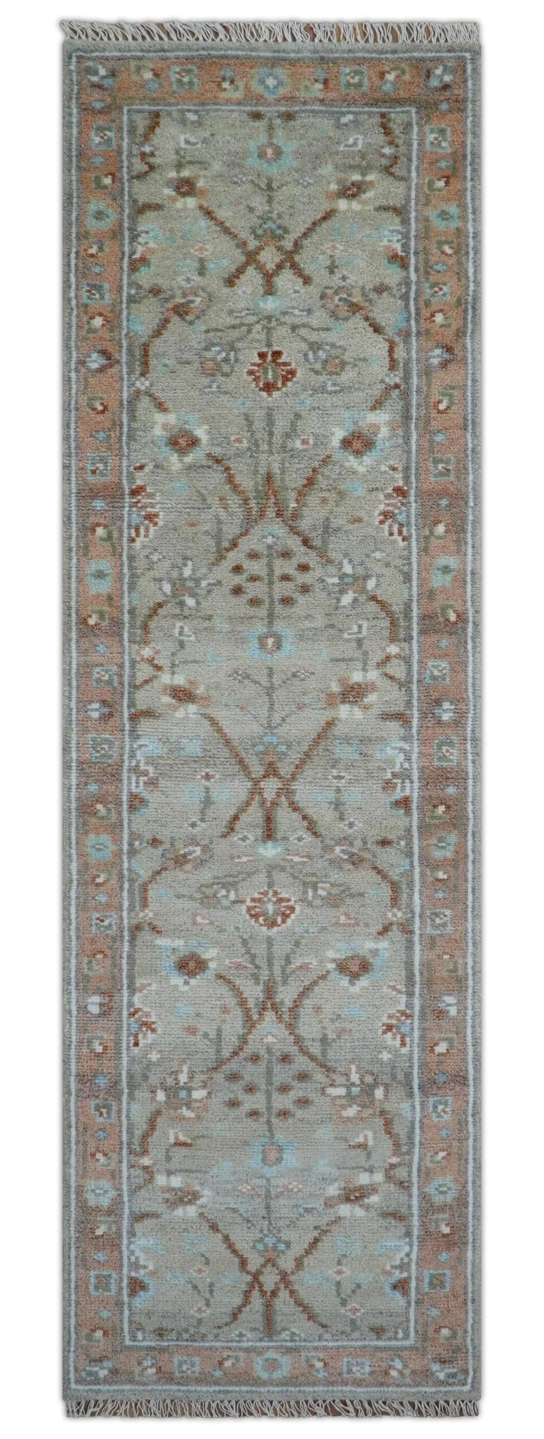 Hand knotted Silver And Rust Traditional Turkish Design 2.6x10 Wool Area Rug
