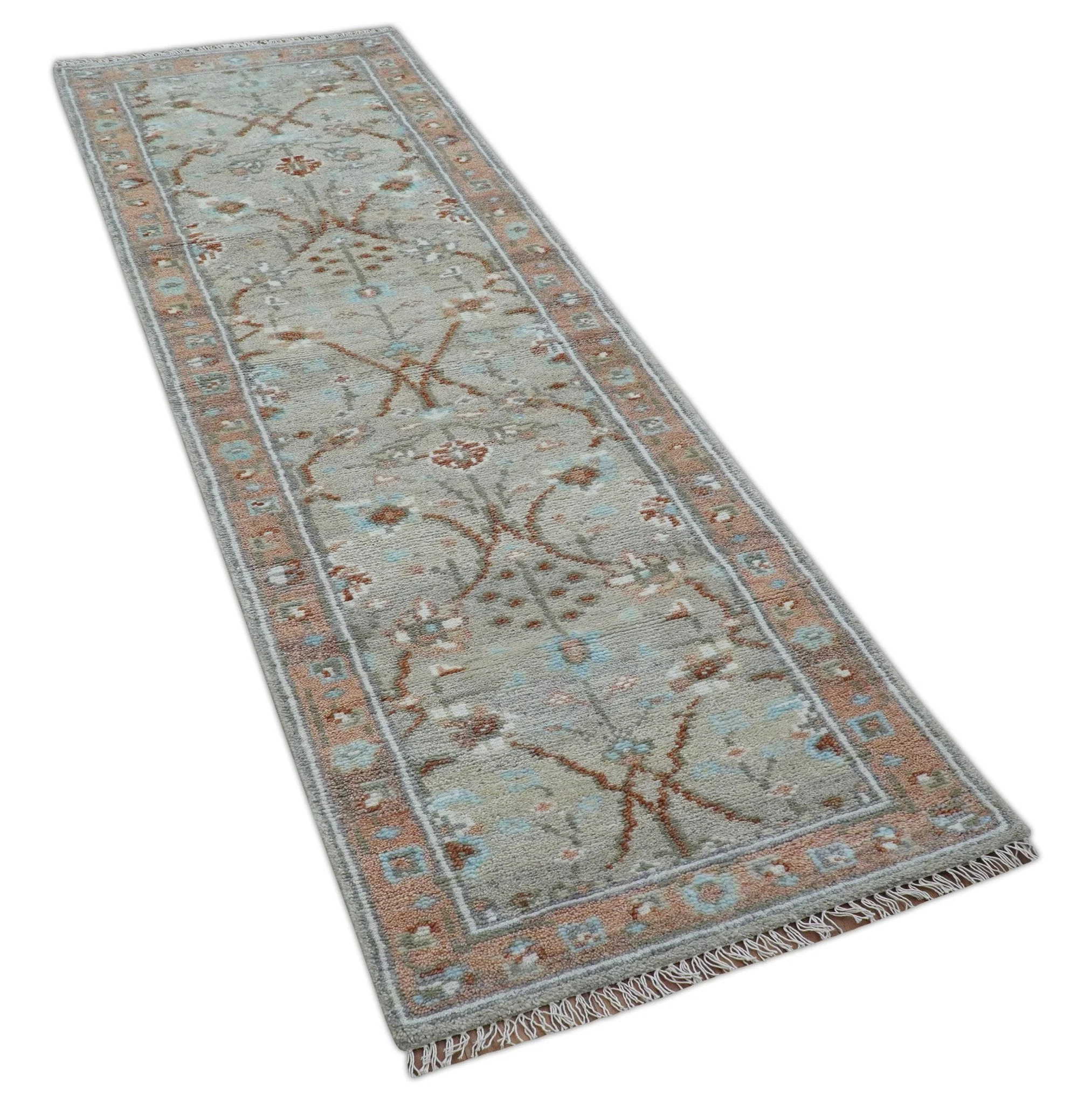 Hand knotted Silver And Rust Traditional Turkish Design 2.6x10 Wool Area Rug - Image 10