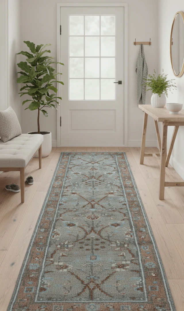 Hand knotted Silver And Rust Traditional Turkish Design 2.6x10 Wool Area Rug - Image 2