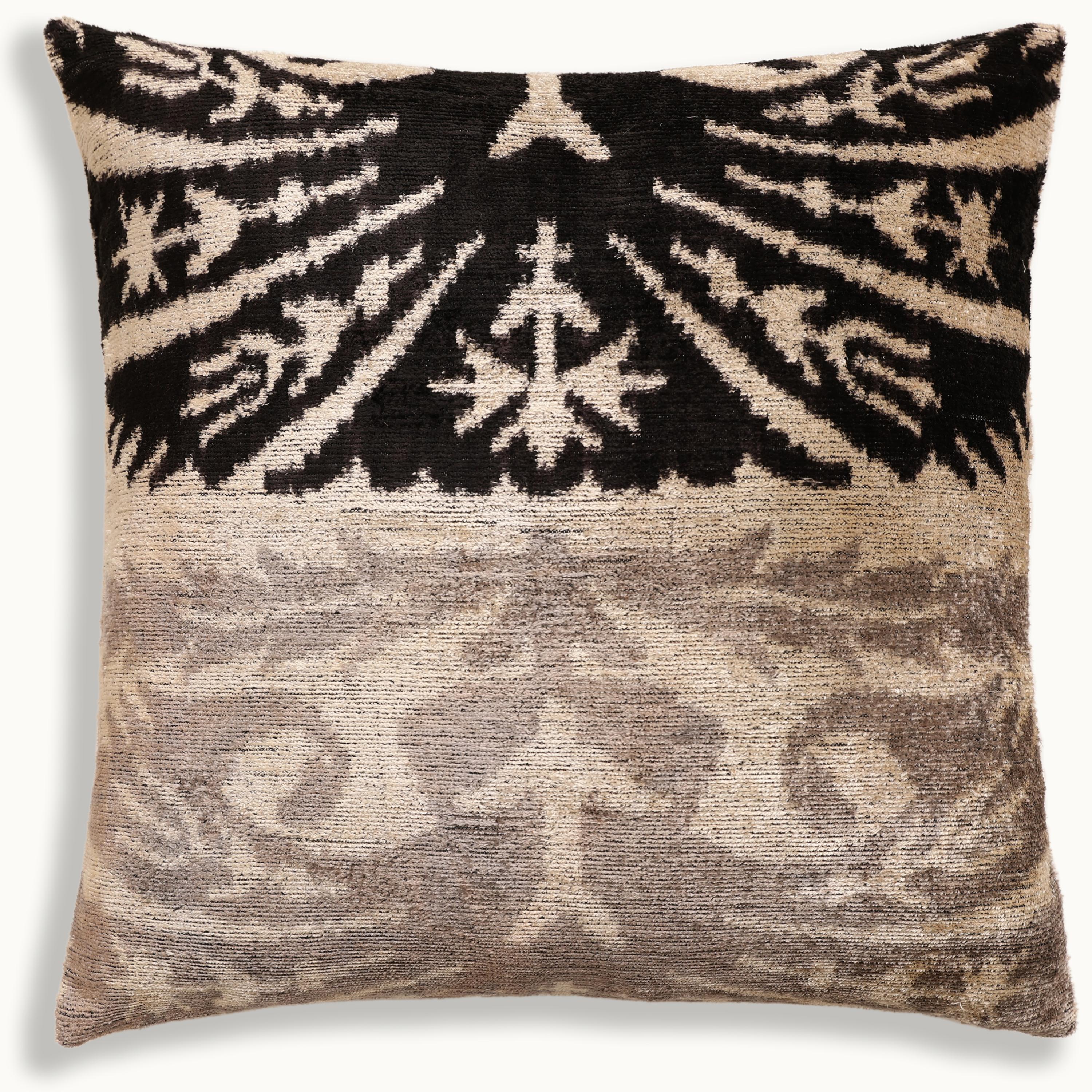 Hand-Knotted Split-Tone Silk Velvet Pillow - 20x20 Black & Silver - Image 5