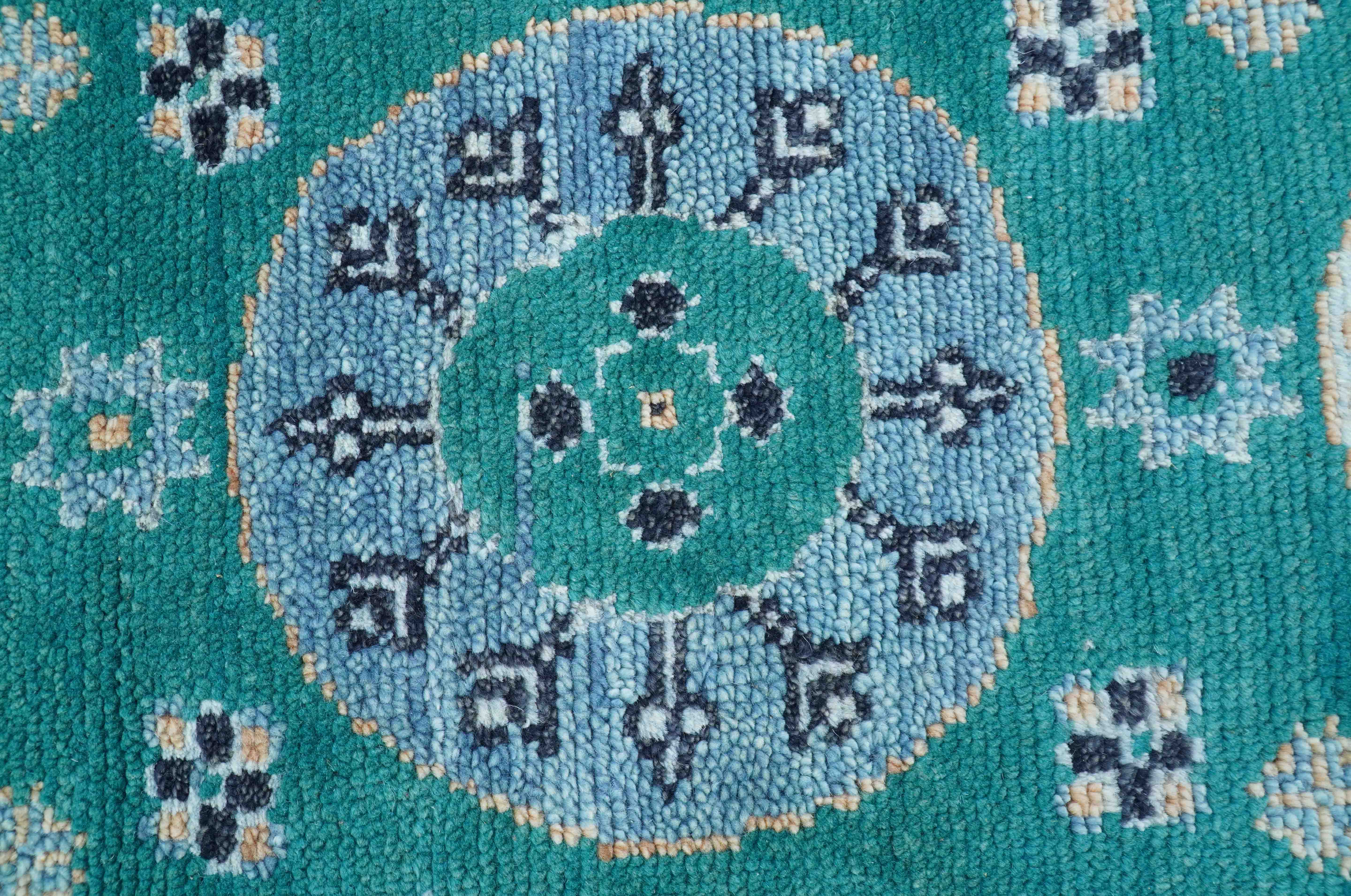 Hand knotted Teal Traditional Khotan Design 4x6 Wool Area Rug - Image 3