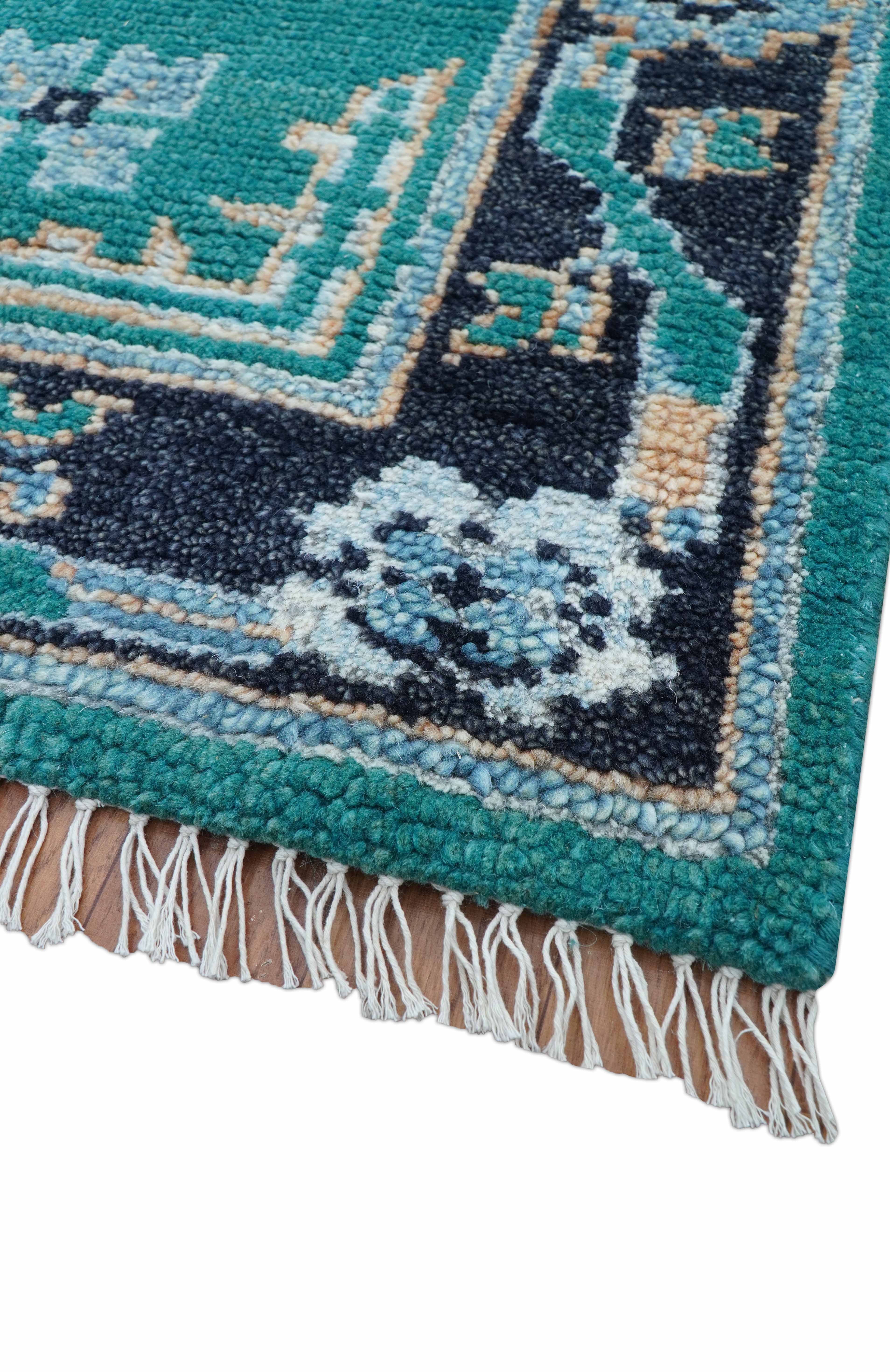 Hand knotted Teal Traditional Khotan Design 4x6 Wool Area Rug - Image 5
