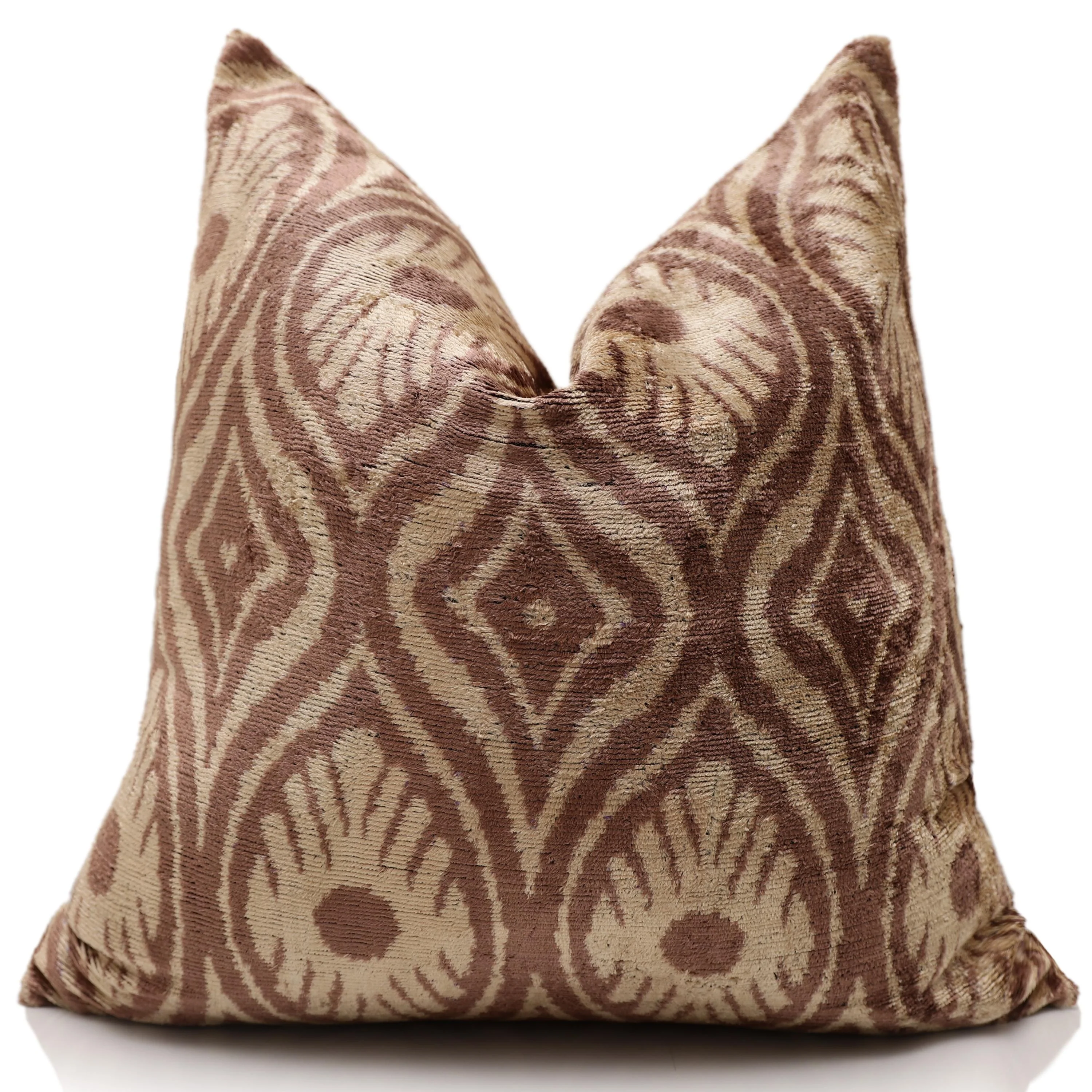 Hand-Knotted Terracotta Rose Silk Velvet Pillow - 20x20 Ikat Ogee - Image 5