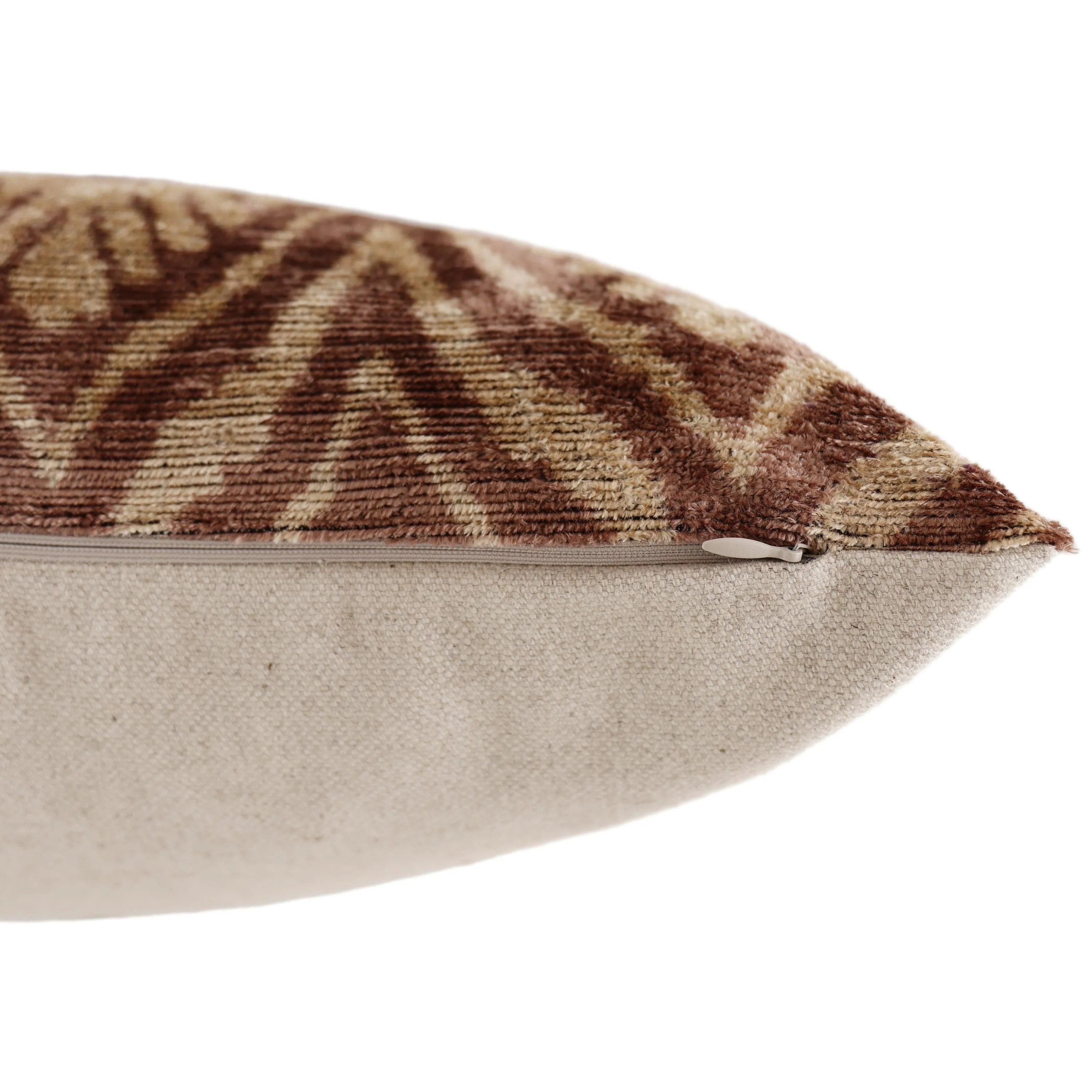 Hand-Knotted Terracotta Rose Silk Velvet Pillow - 20x20 Ikat Ogee - Image 6