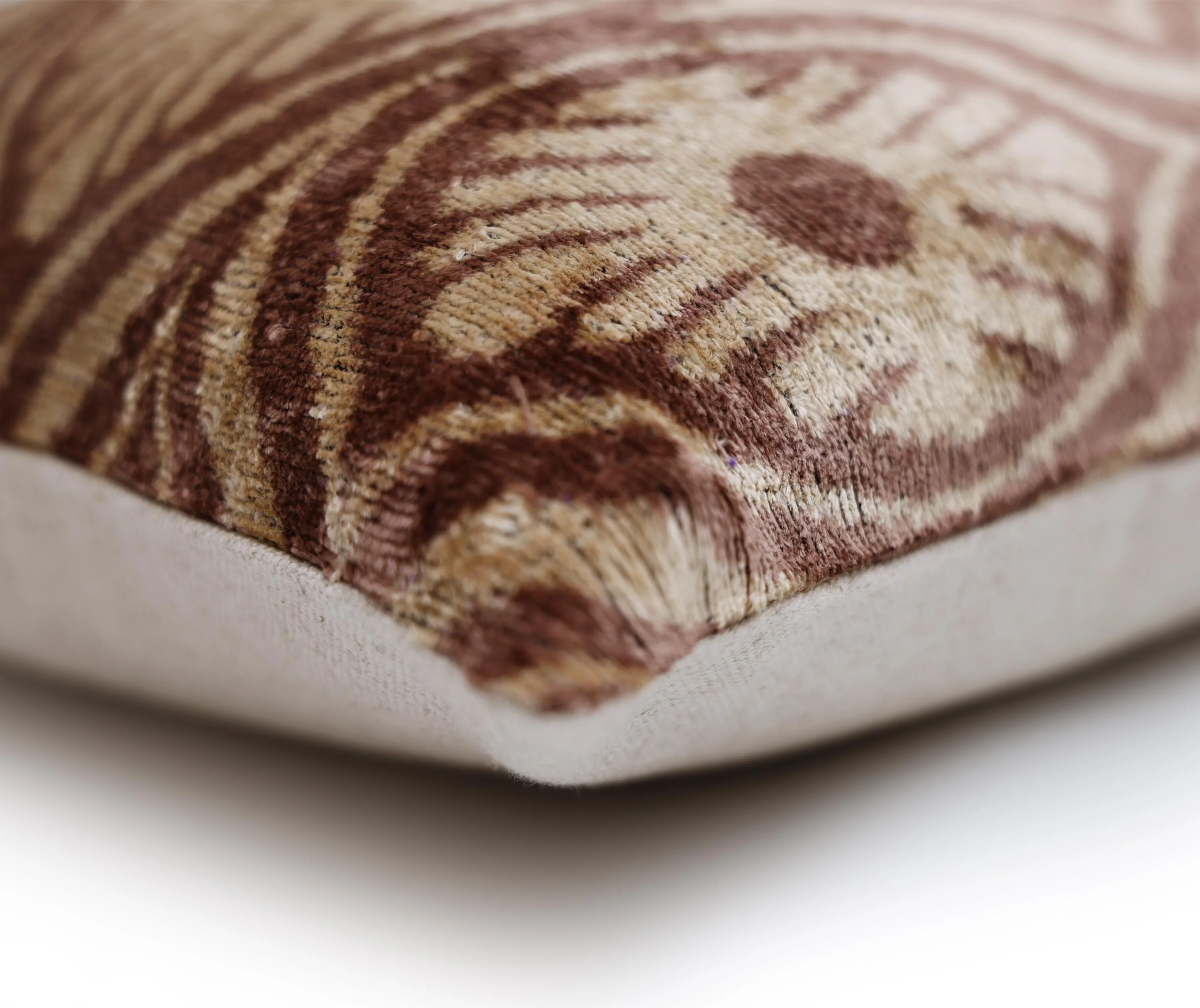 Hand-Knotted Terracotta Rose Silk Velvet Pillow - 20x20 Ikat Ogee - Image 8