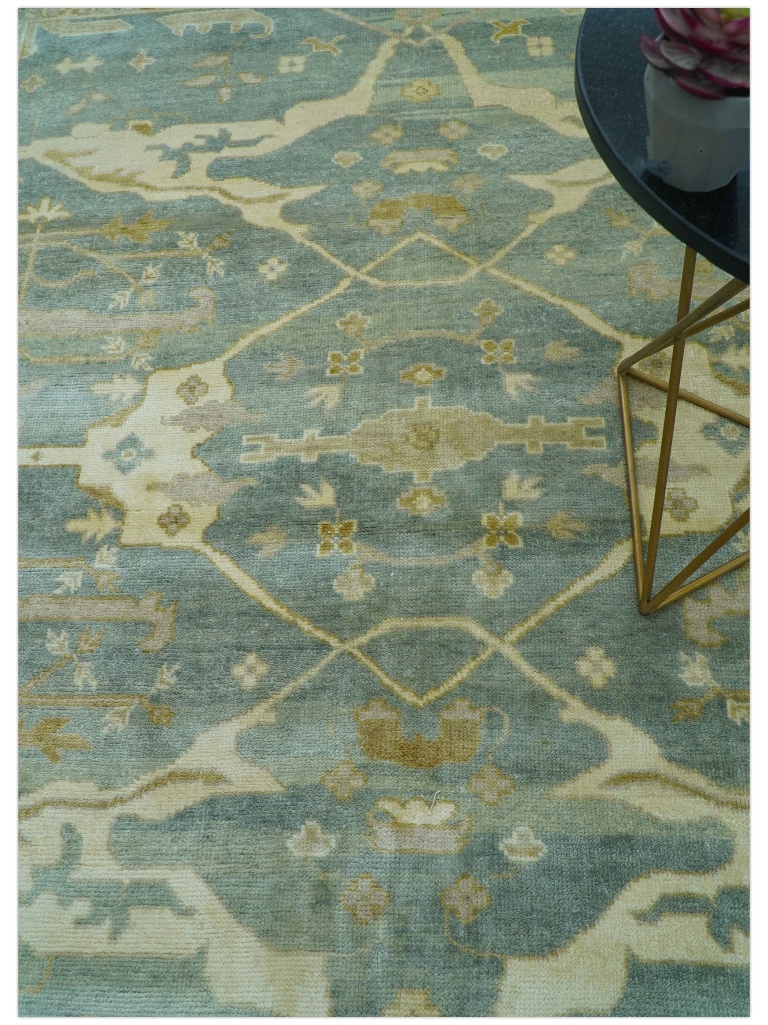 Hand Knotted Traditional Oushak Design Blue And Beige 8x10 Wool Area Rug - Image 3