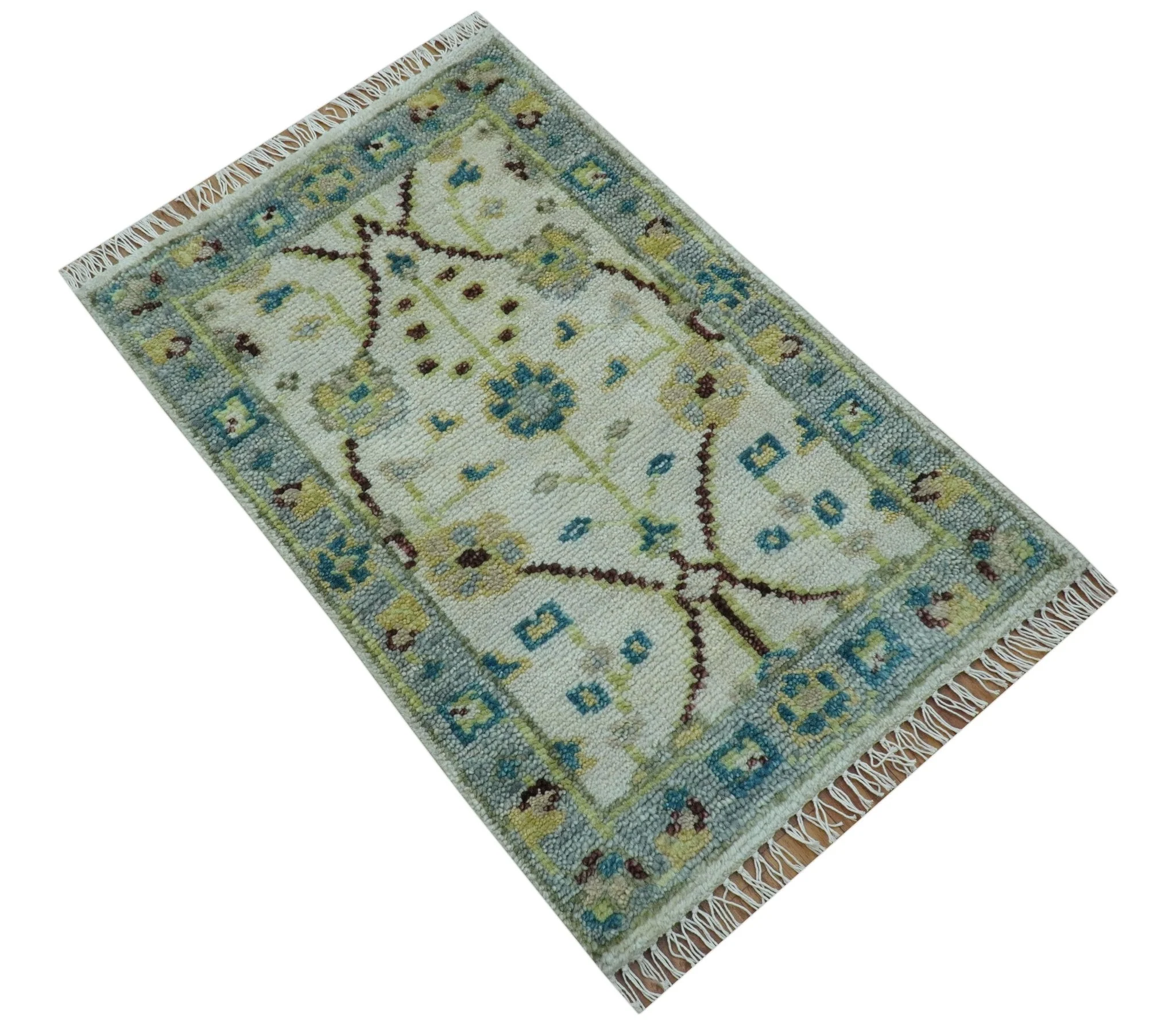 Hand knotted Traditional Oushak Design Blue And Ivory 2x3 Wool Area Rug - Image 9