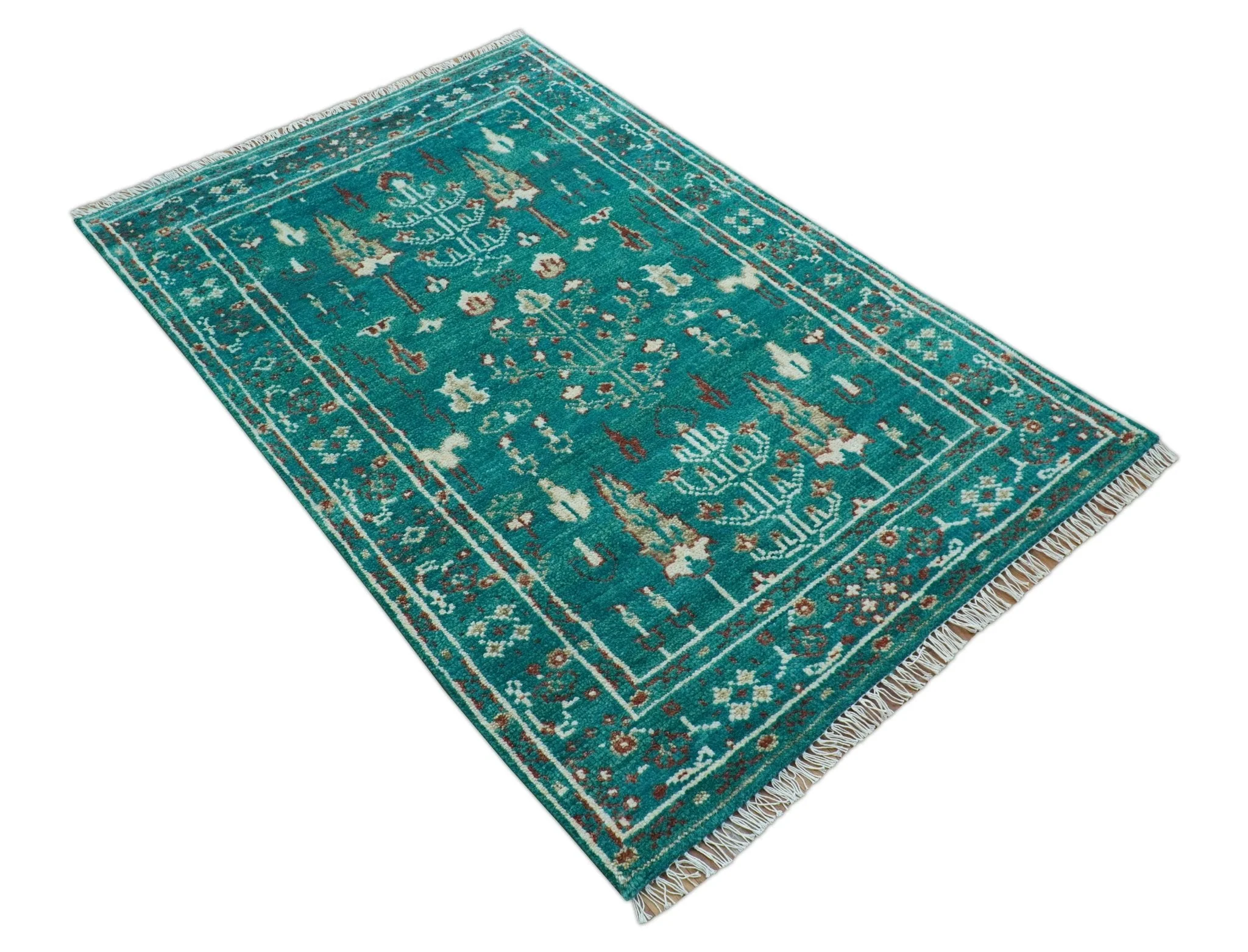 Hand knotted Tree of life Teal Traditional Style 4x6 Wool Area Rug - Image 10