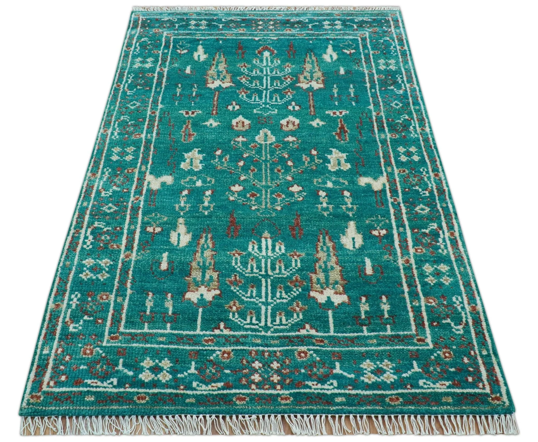 Hand knotted Tree of life Teal Traditional Style 4x6 Wool Area Rug - Image 11