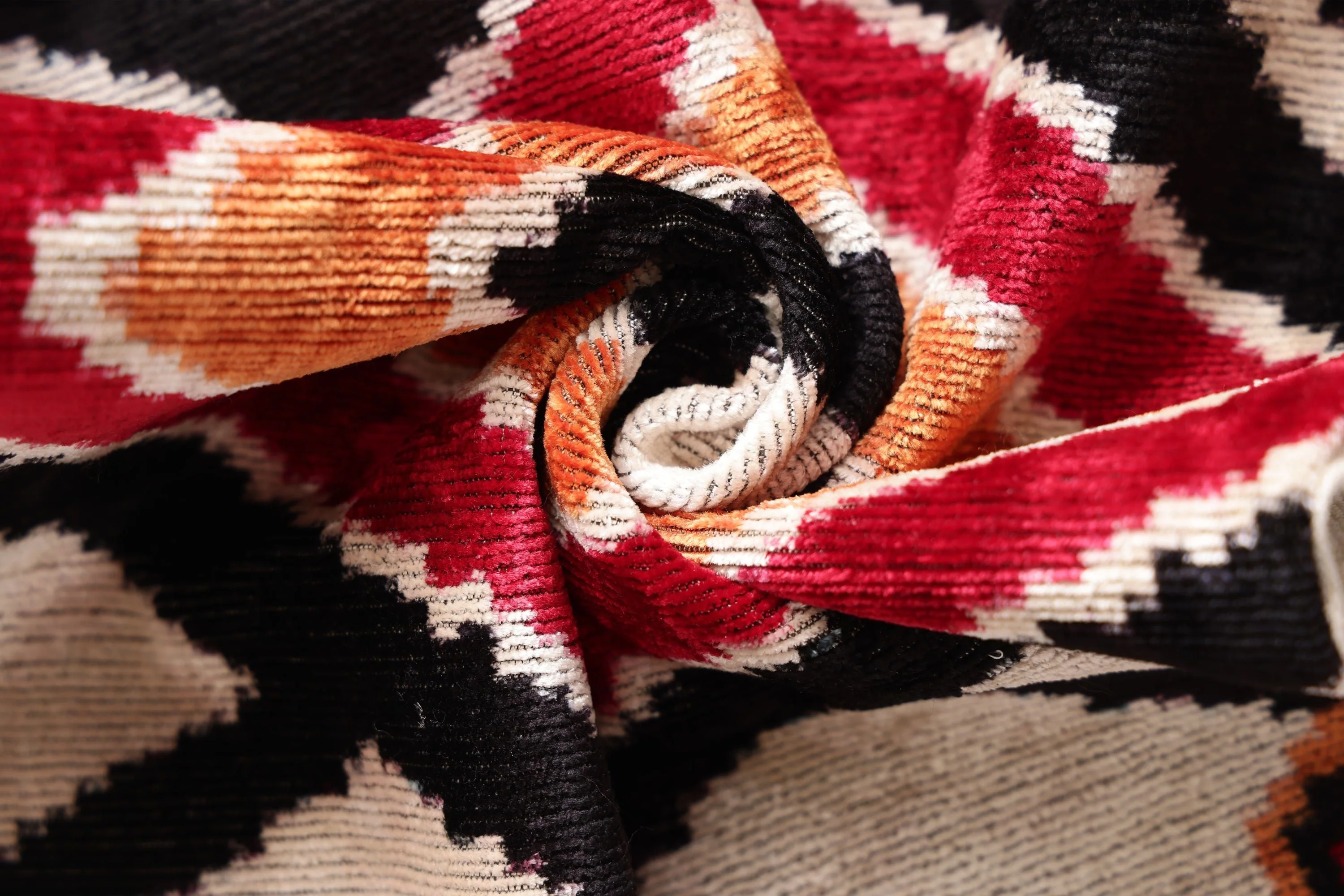 Hand-Knotted Tribal Geometric Silk Velvet Lumbar - 16x24 Red & Black - Image 2